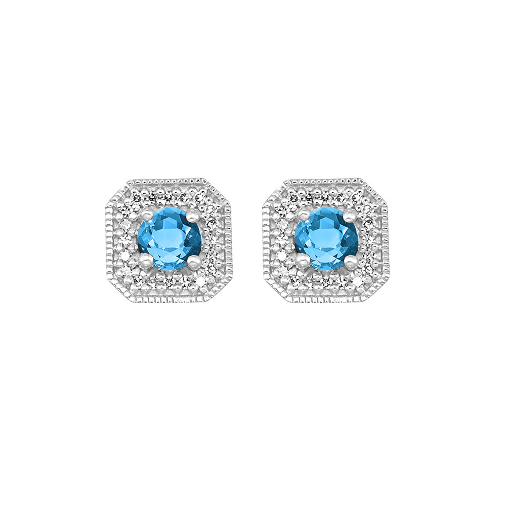 10Kt White Gold Diamond 1/10Ctw & Blue Topaz 5/8Ctw Earring