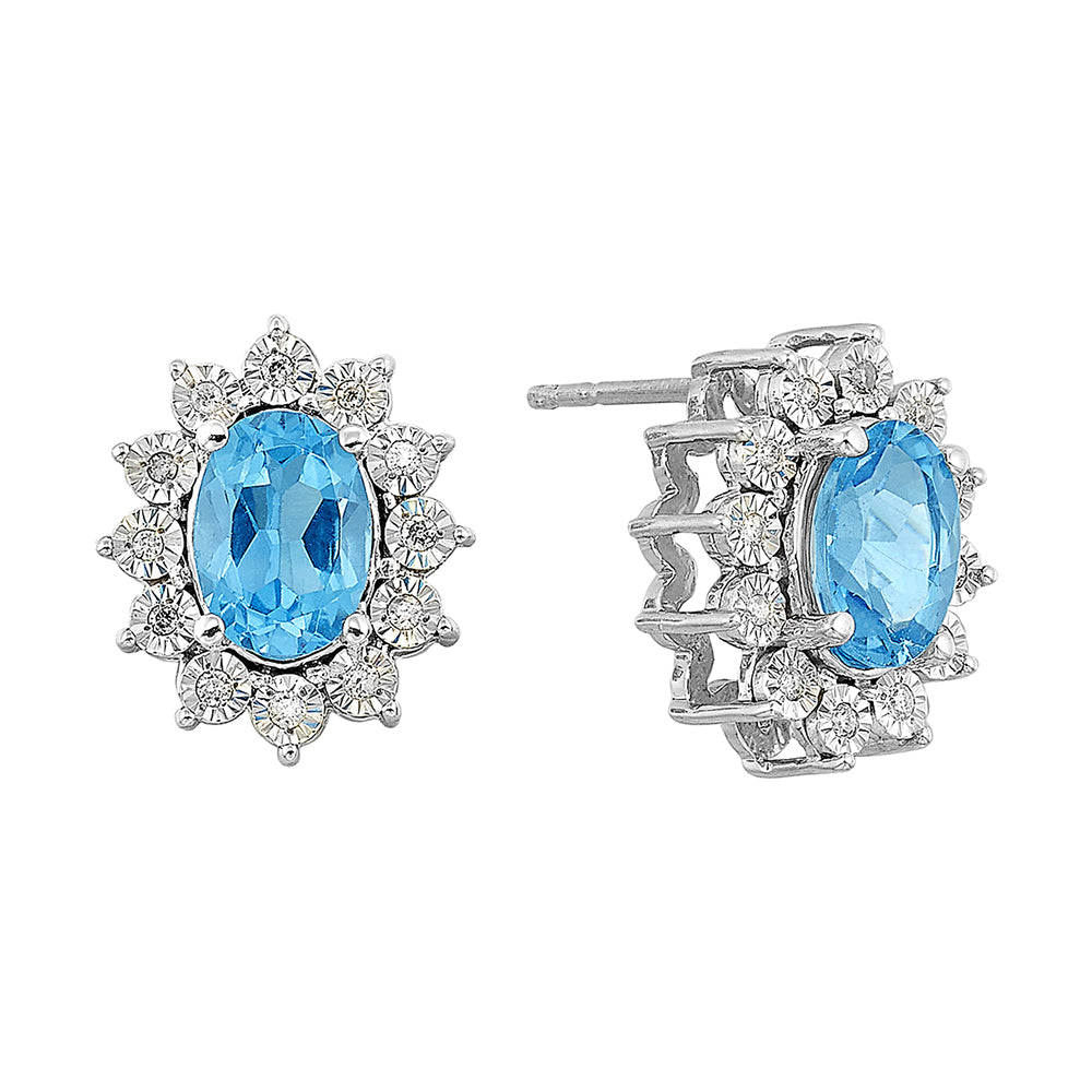 Silver Diamond 1/10Ctw & Blue Topaz 2Ctw Earring