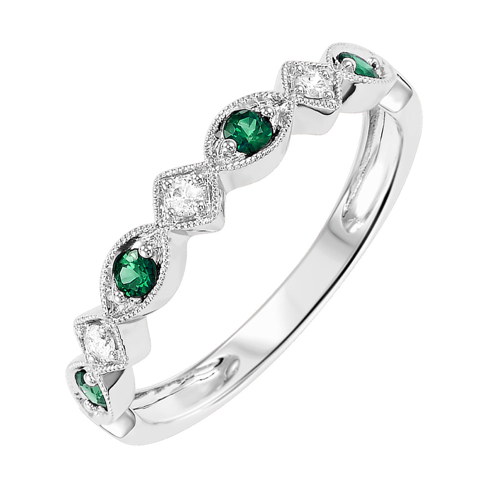 10Kt White Gold Diamond 1/20Ctw & Emerald 1/6Ctw Ring