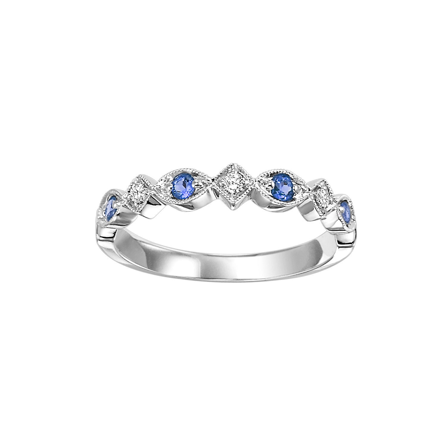 10Kt White Gold Diamond 1/20Ctw & Sapphire 1/6Ctw Ring