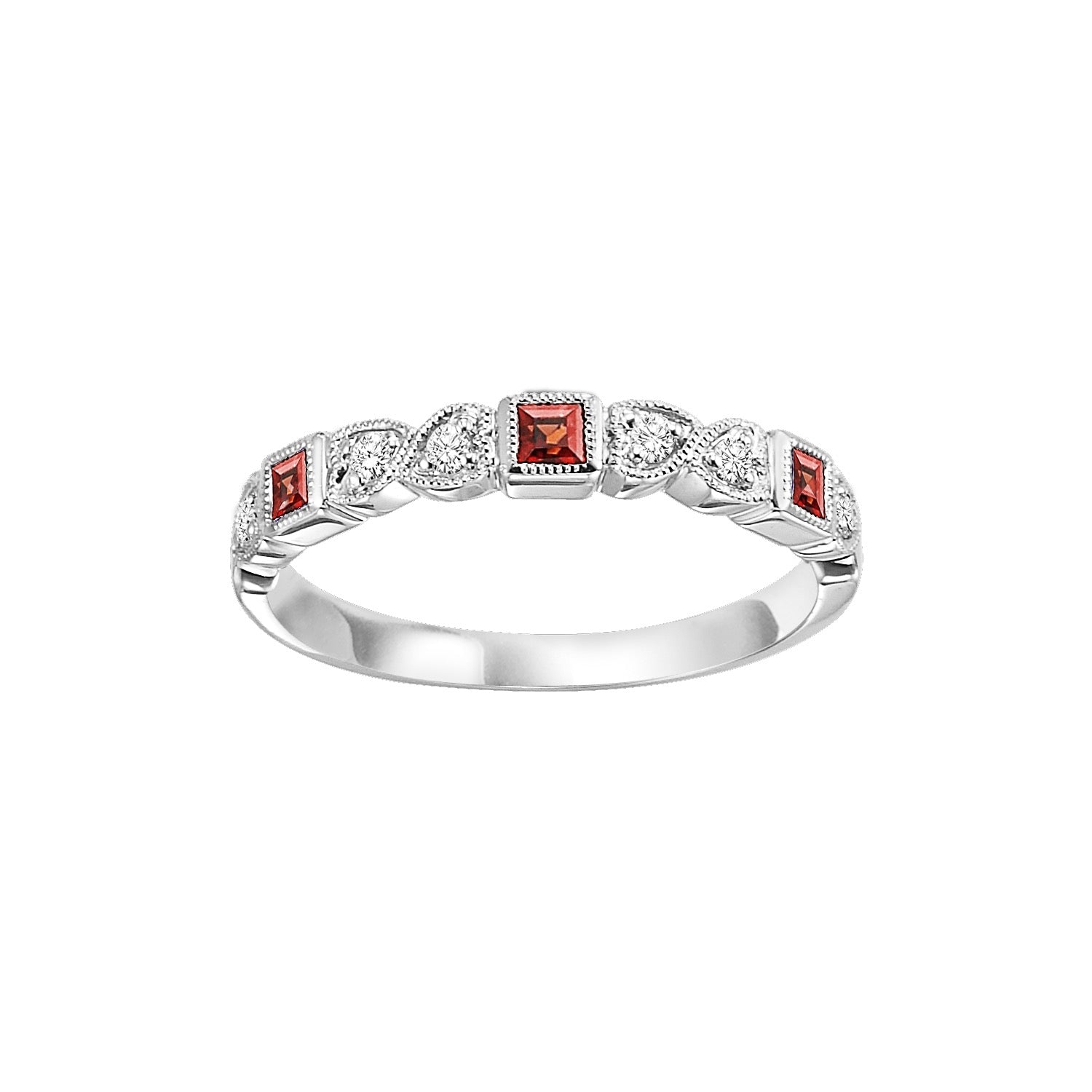 10Kt White Gold Diamond 1/12Ctw & Garnet 1/7Ctw Ring