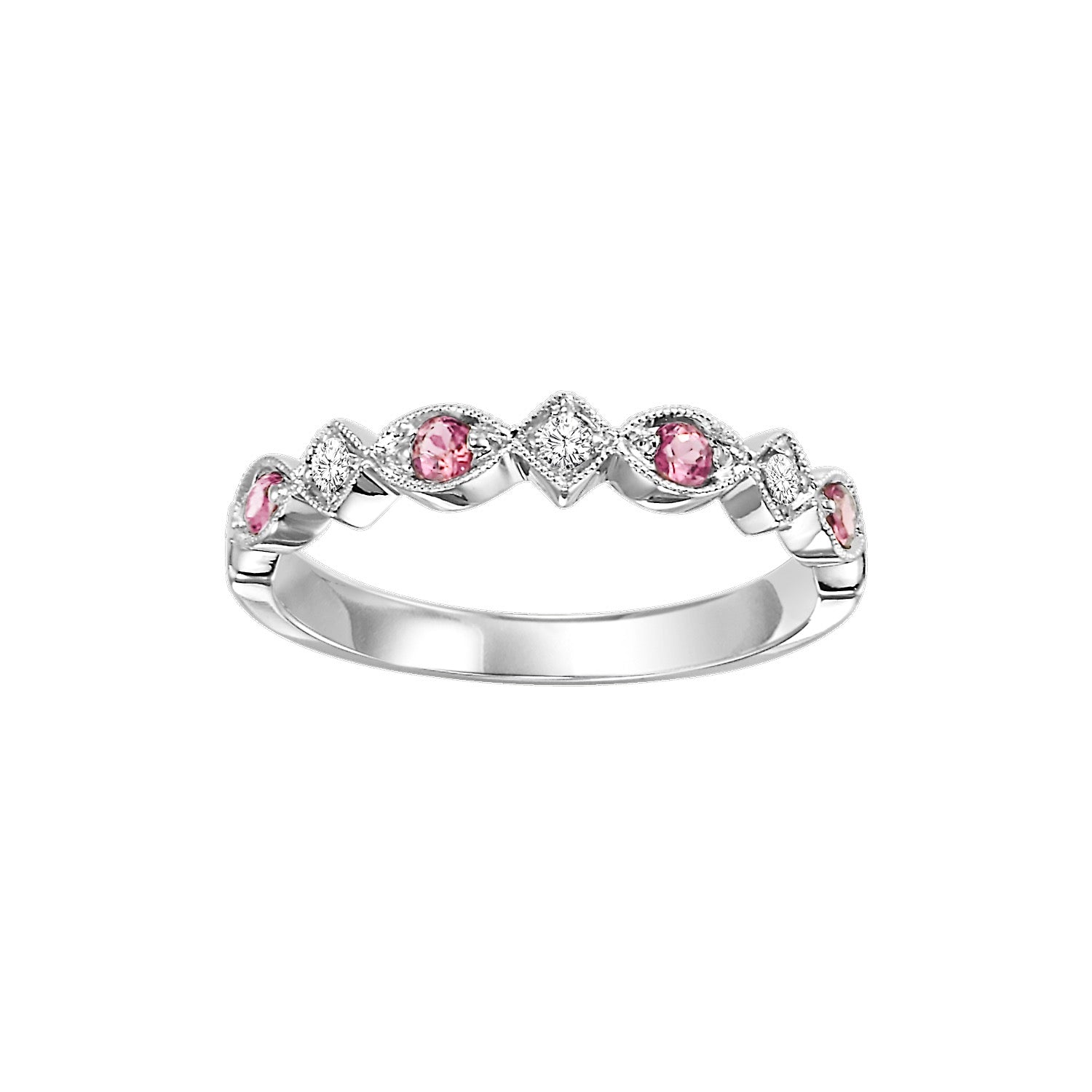 10Kt White Gold Diamond 1/20Ctw & Pink Tourmaline 1/6Ctw Ring