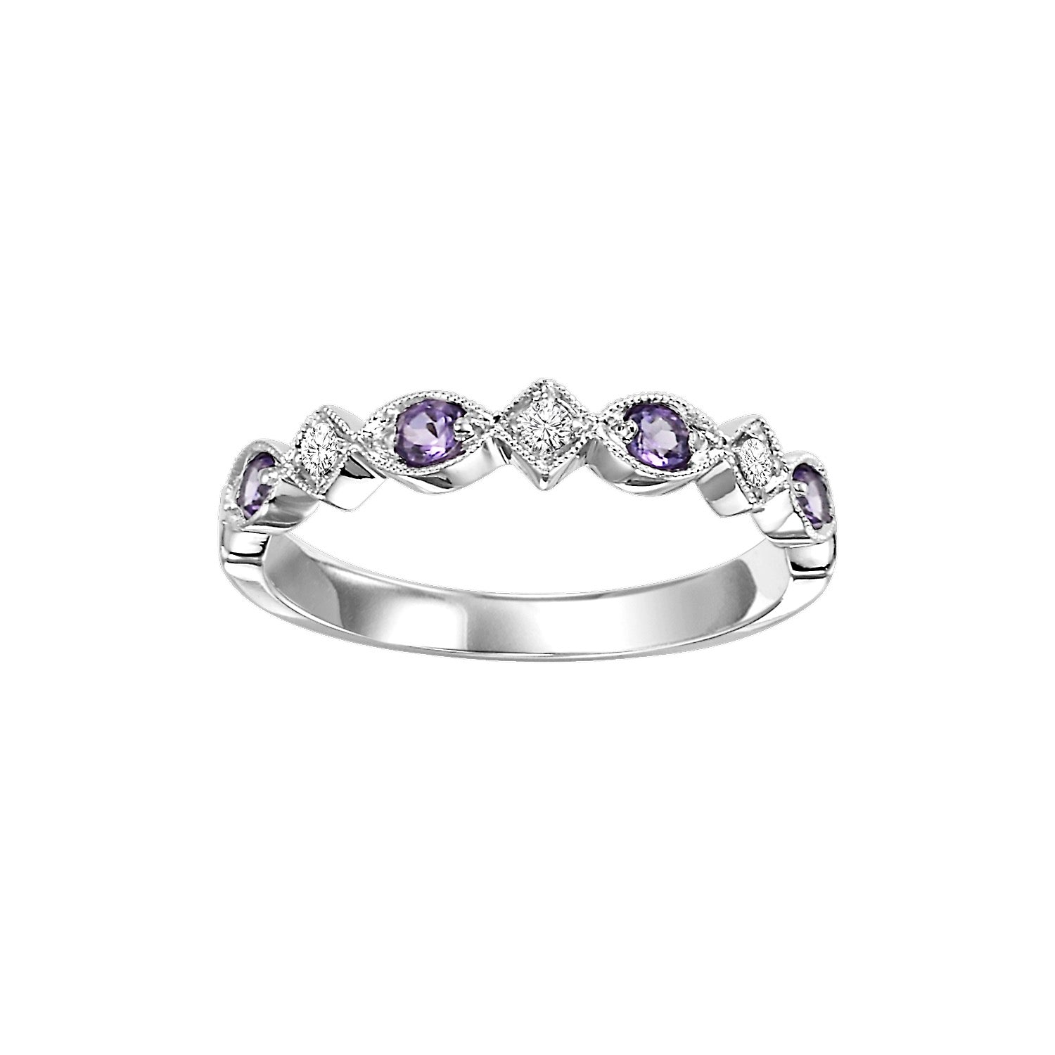 10Kt White Gold Diamond 1/20Ctw & Amethyst 1/6Ctw Ring