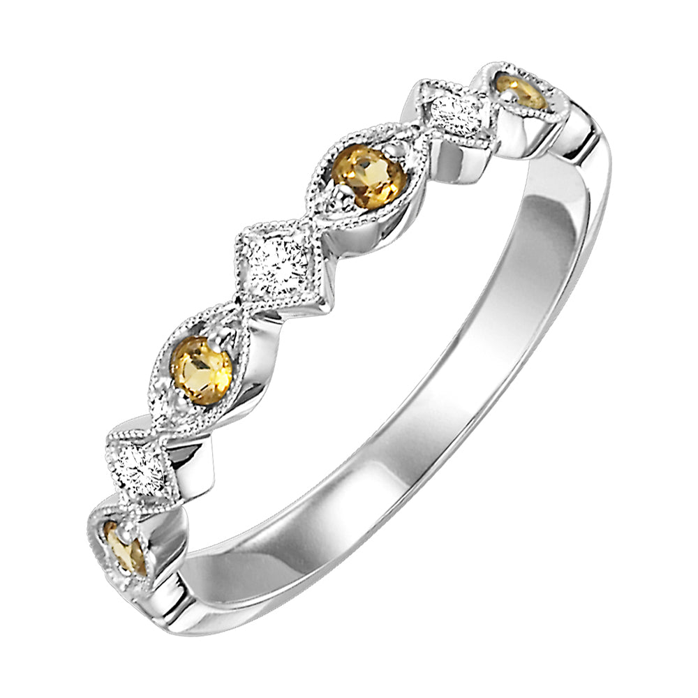 10Kt White Gold Diamond 1/20Ctw & Citrine 1/6Ctw Ring