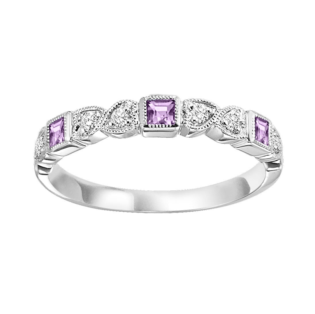 10Kt White Gold Diamond 1/12Ctw & Syn Alexandrite 1/7Ctw Ring