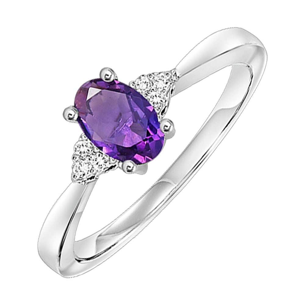 10Kt White Gold Diamond 1/20Ctw & Amethyst 3/8Ctw Ring