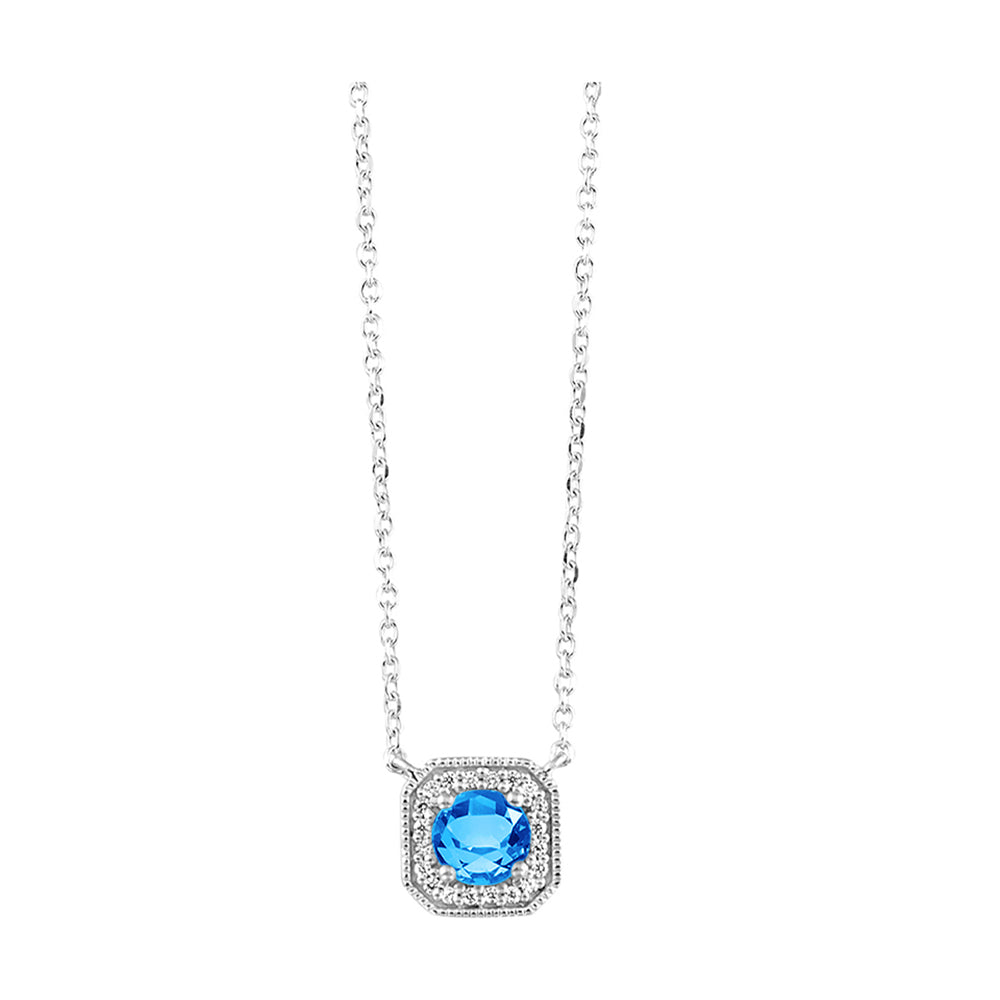 10Kt White Gold Diamond 1/20Ctw & Blue Topaz 5/8Ctw Pendant