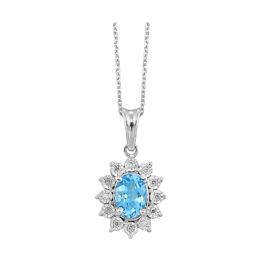 Silver Diamond 1/20Ctw & Blue Topaz 1Ctw Pendant