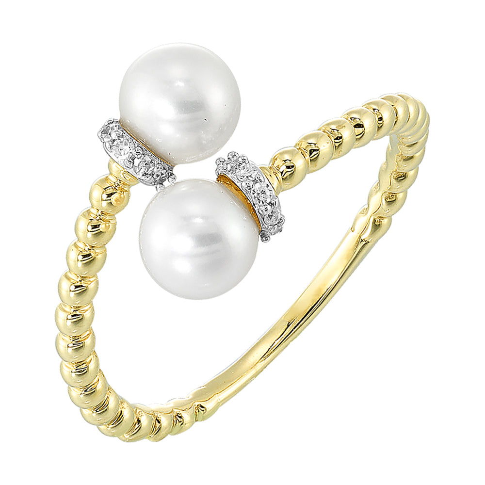 10Kt Yellow Gold Diamond 1/20Ctw & Pearl Ring