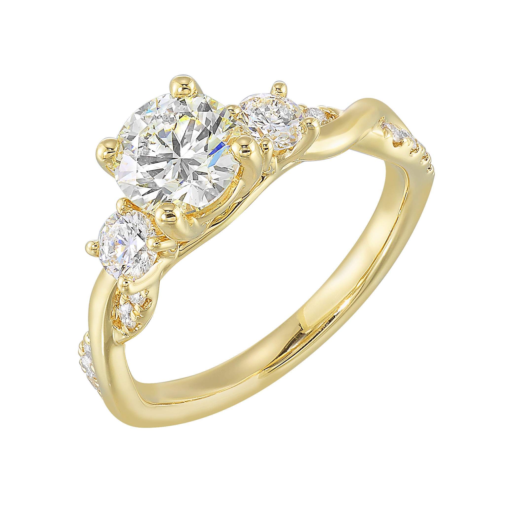 14Kt Yellow Semi Mount 1/2Ctw For 1Ctw Round Center