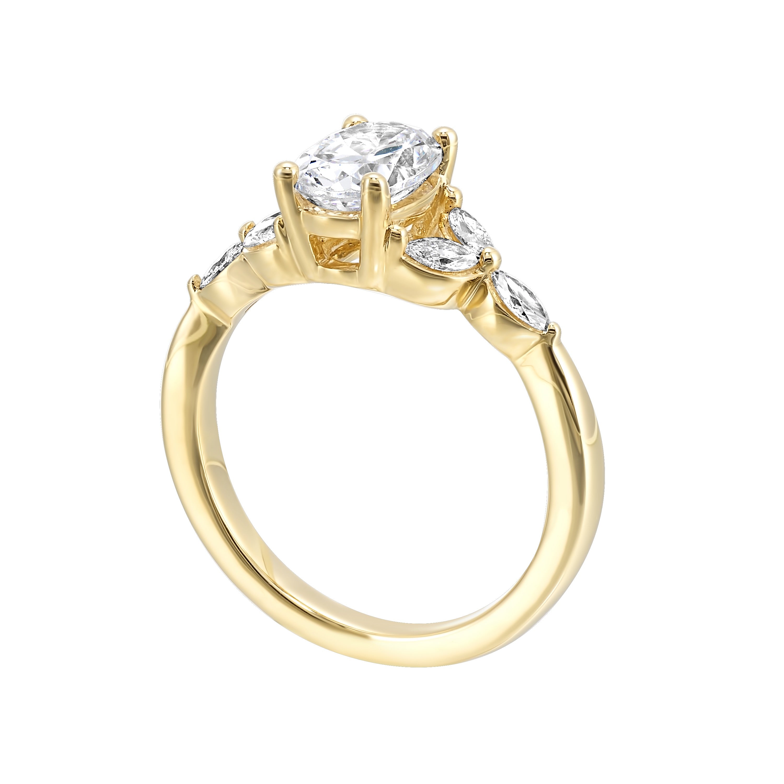 14Kt Yellow Semi Mount 1/3Ctw For 2Ctw Oval Center