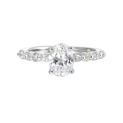 14Kt White Semi Mount 1/3Ctw For 1Ctw Oval Center