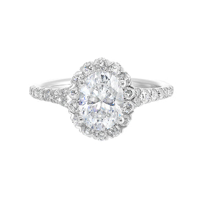 14Kt White Semi Mount 1/2Ctw For 1Ctw Oval Center