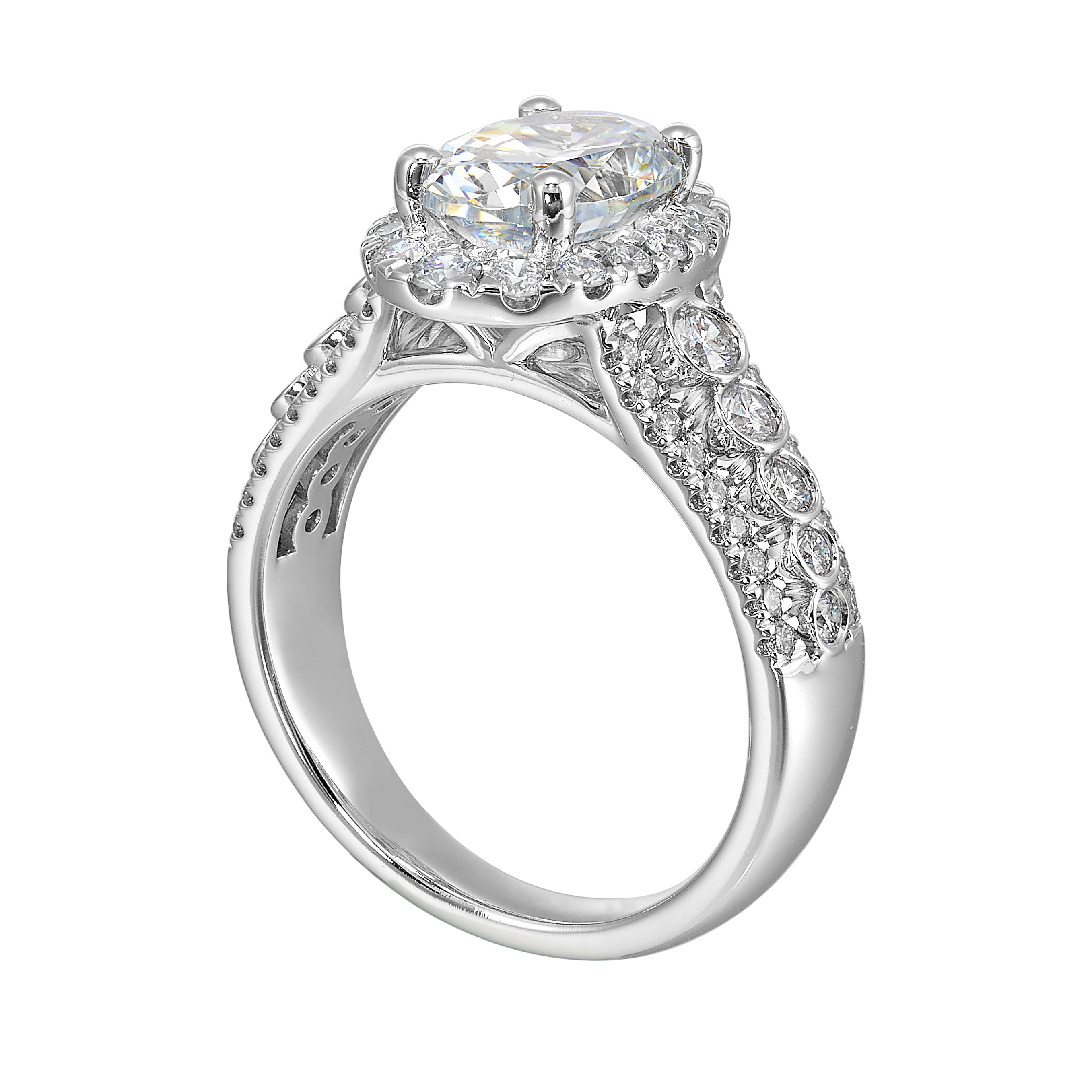 14Kt White Semi Mount 3/4Ctw For 2Ctw Oval Center