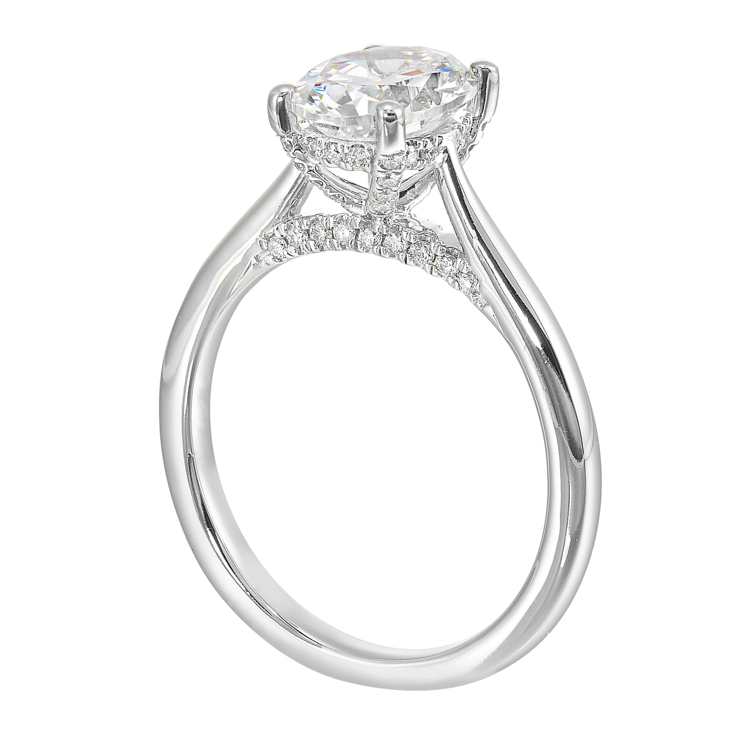 14Kt White Semi Mount 1/5Ctw For 2Ctw Oval Center