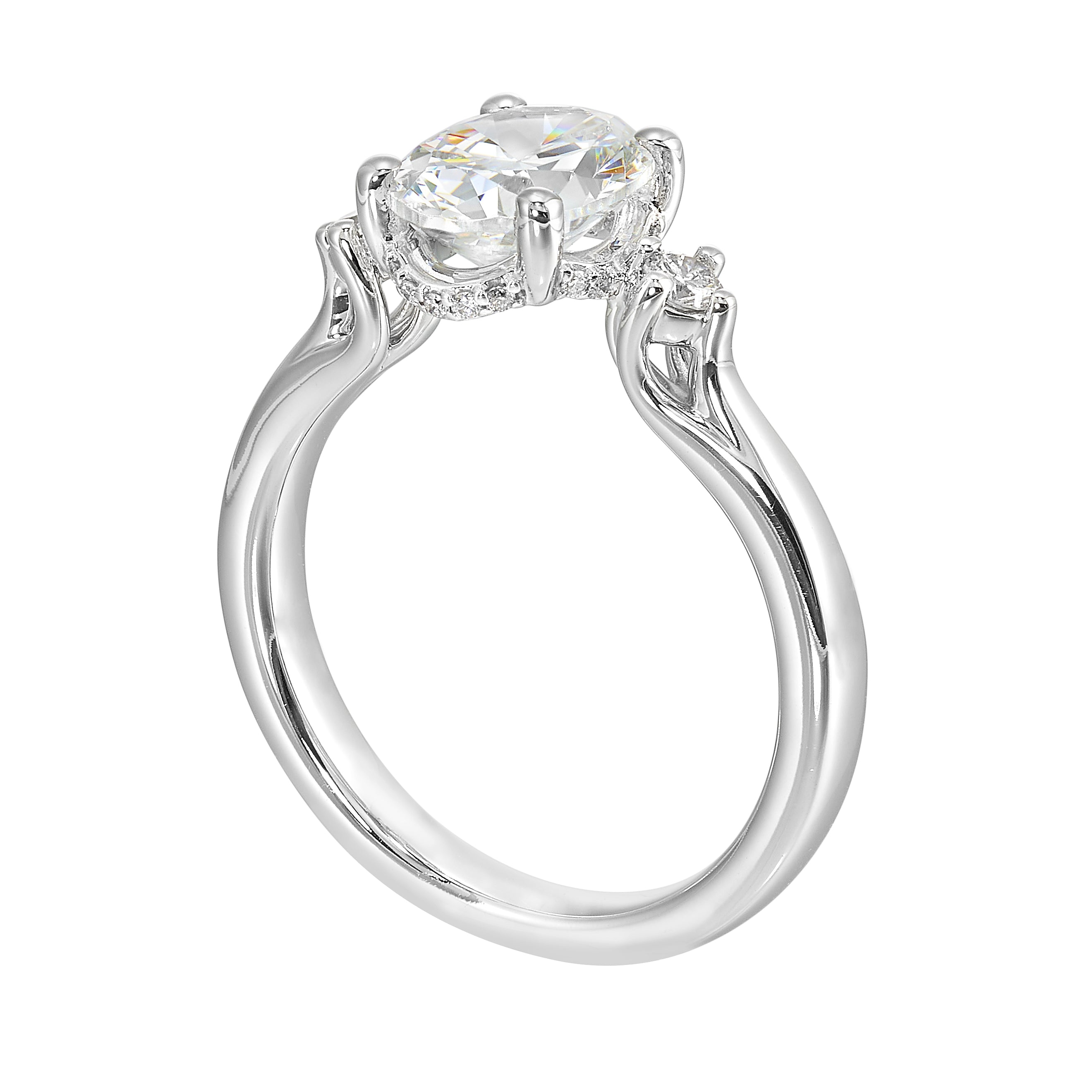 14Kt White Semi Mount 1/6Ctw For 2Ctw Oval Center