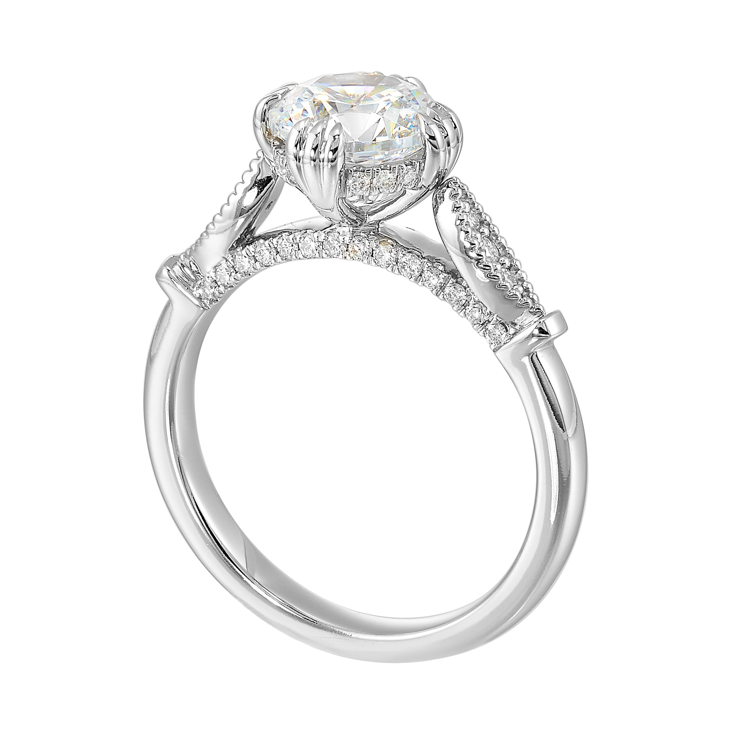 14Kt White Semi Mount 1/4Ctw For 1 1/2Ctw Round Center