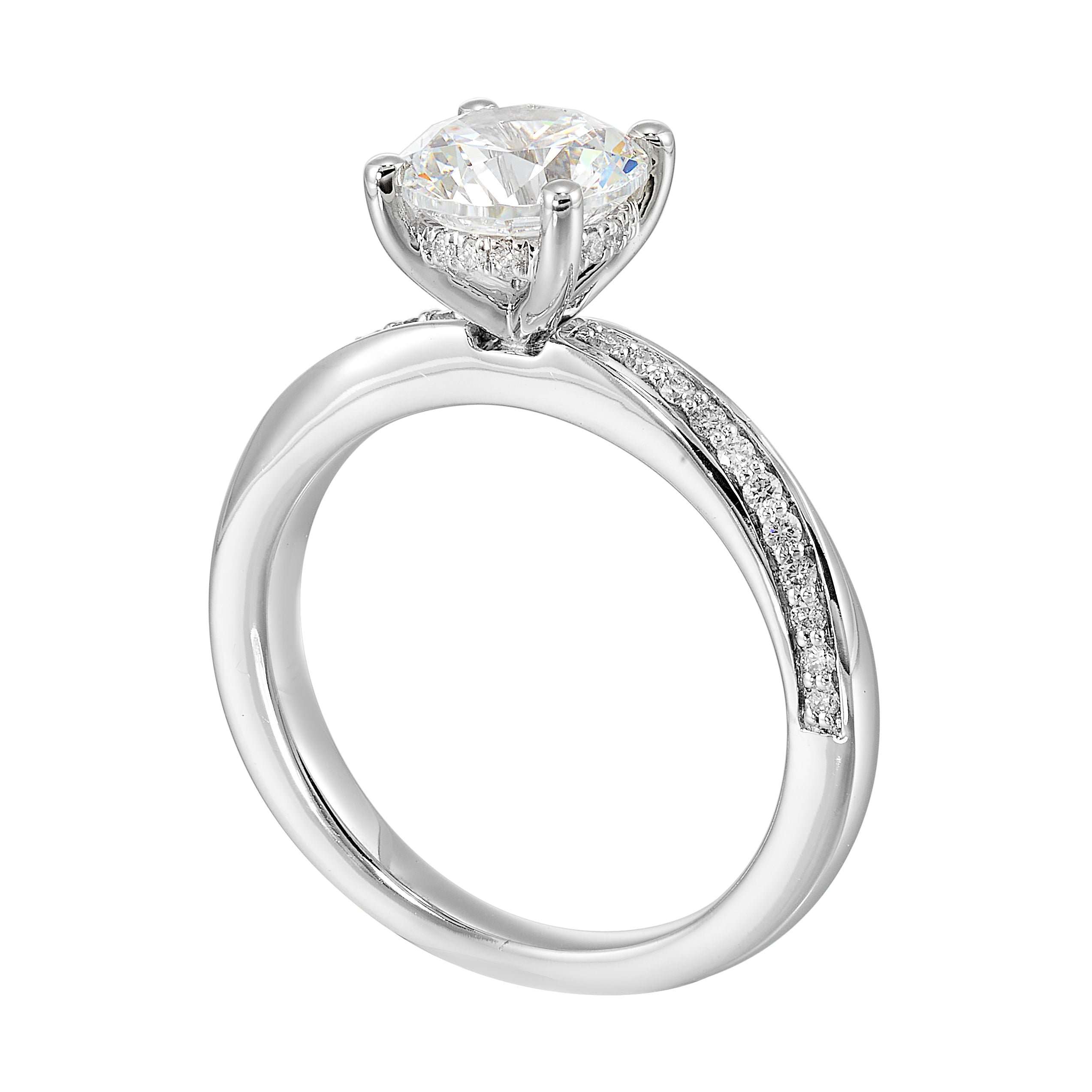 14Kt White Semi Mount 1/6Ctw For 1 1/2Ctw Round Center