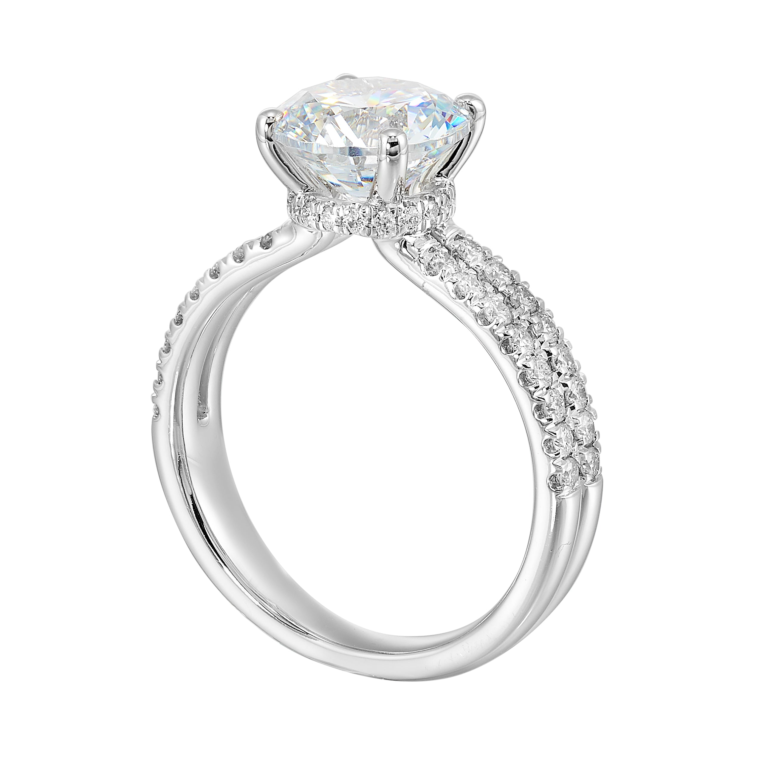 14Kt White Semi Mount 1/2Ctw For 2Ctw Round Center