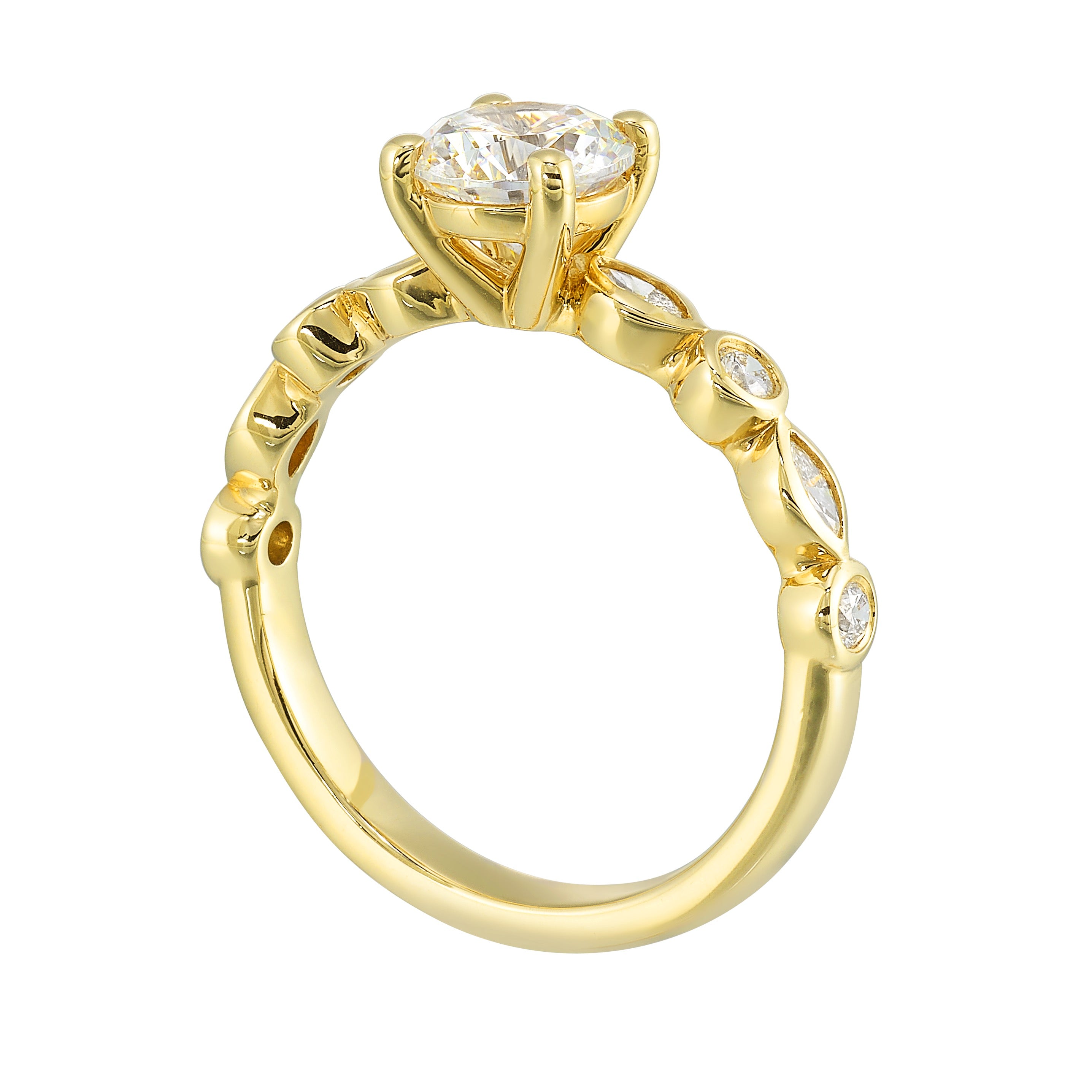 14Kt Yellow Semi Mount 1/3Ctw For 1Ctw Round Center