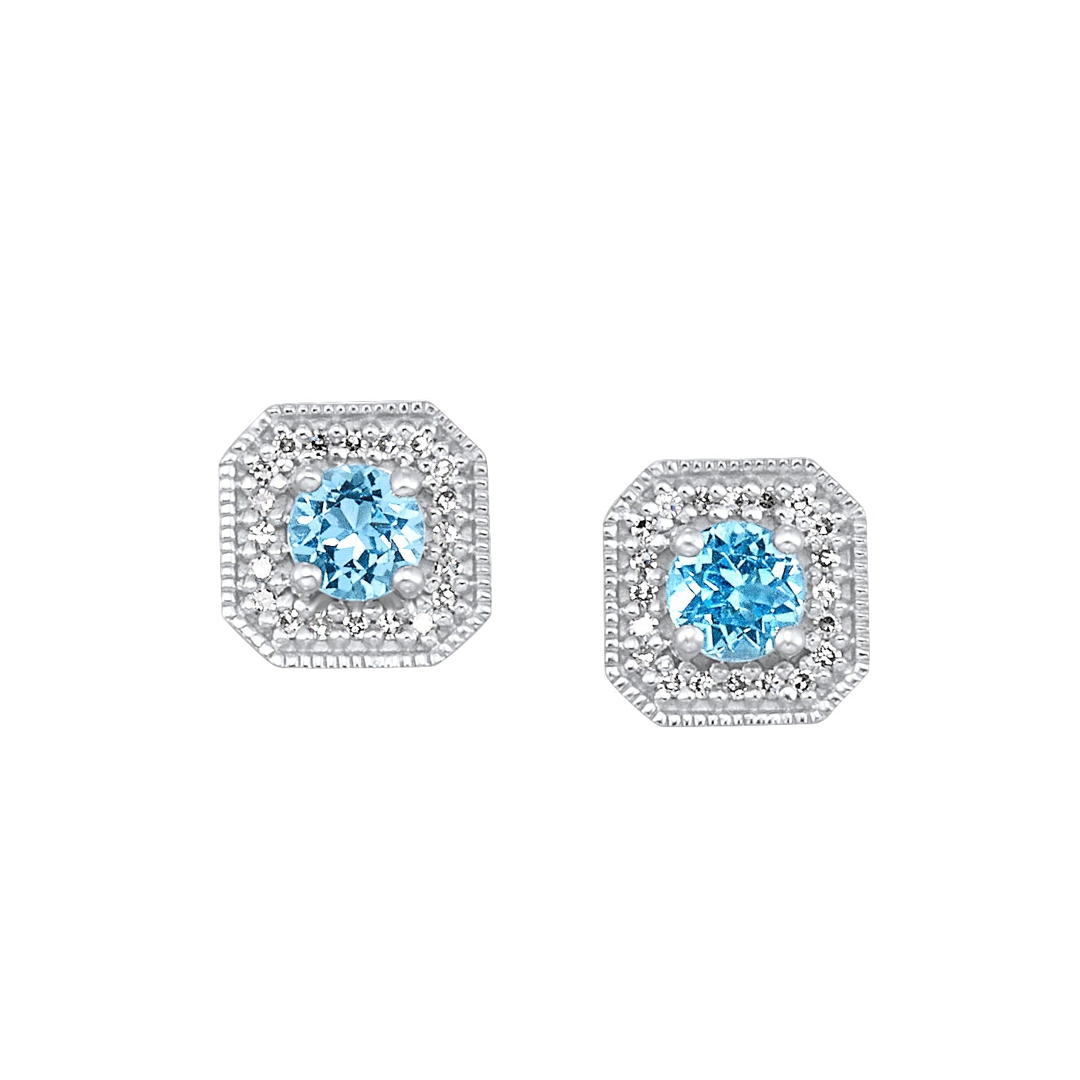 10Kt White Gold Diamond 1/12Ctw & Blue Topaz 5/8Ctw Earring