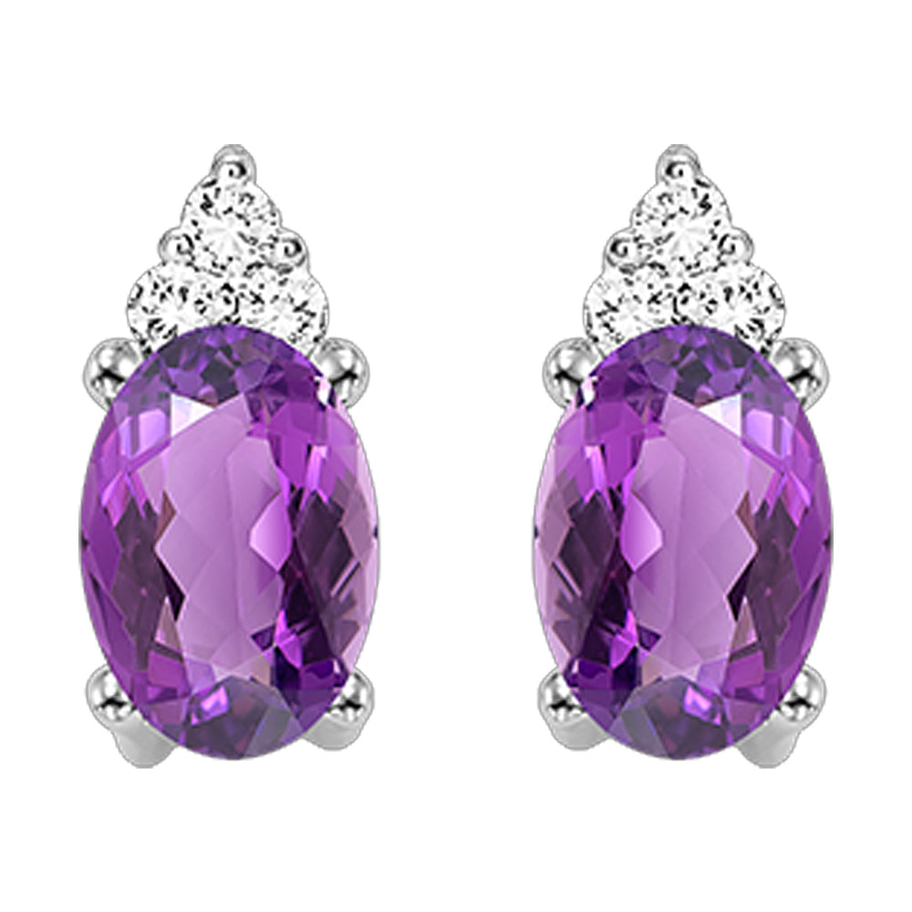 10Kt White Gold Diamond 1/20Ctw & Amethyst 3/8Ctw Earring