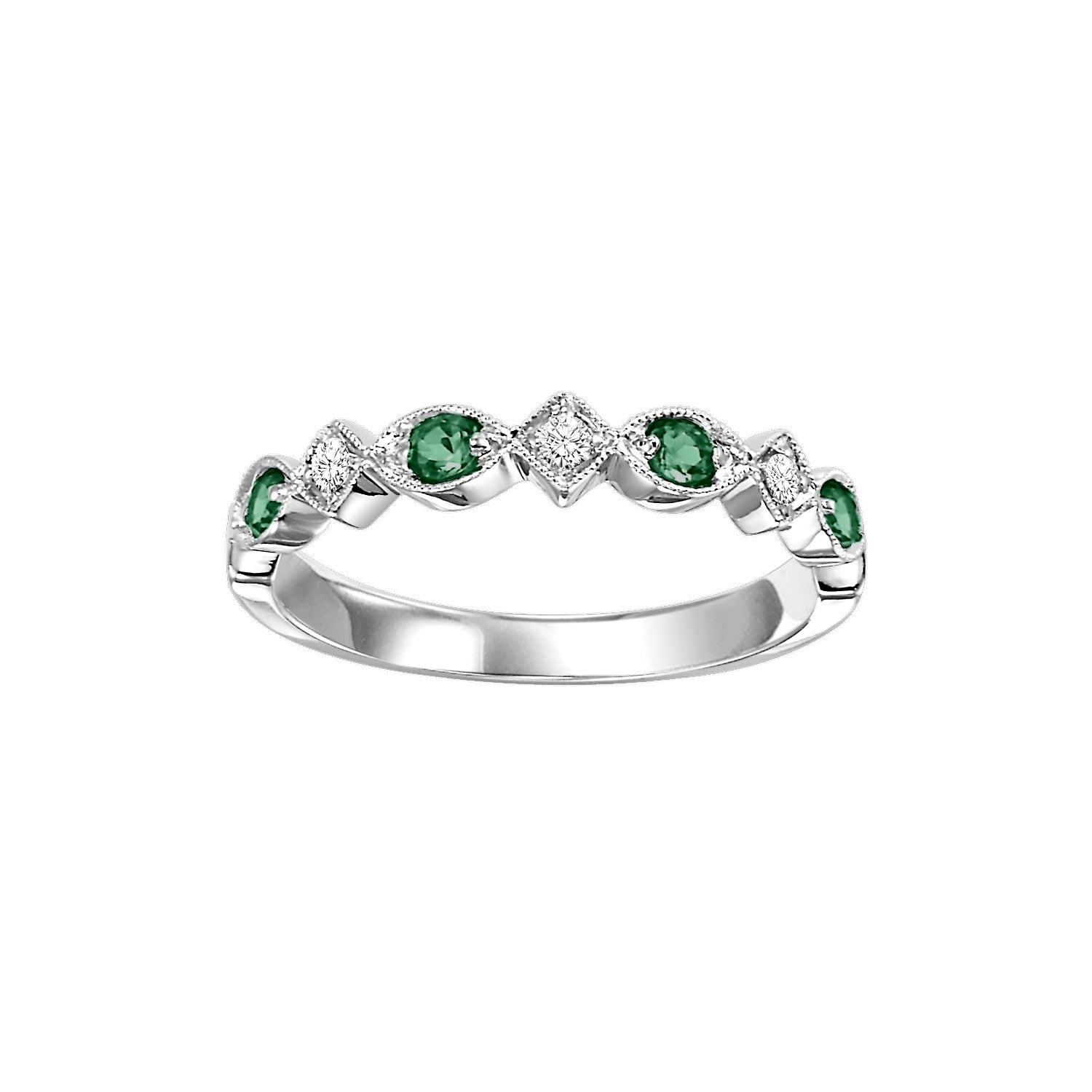 10Kt White Gold Diamond 1/20Ctw & Emerald 1/6Ctw Ring