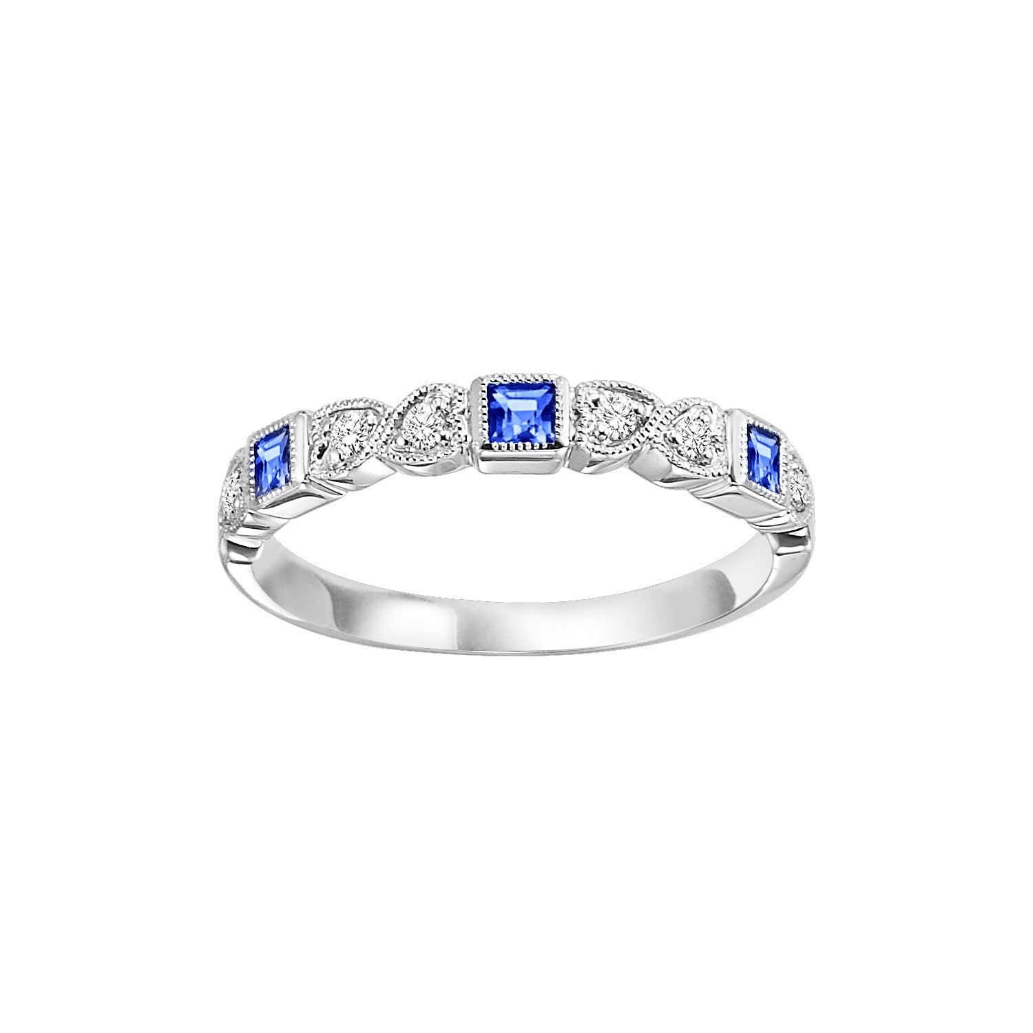10Kt White Gold Diamond 1/12Ctw & Sapphire 1/8Ctw Ring