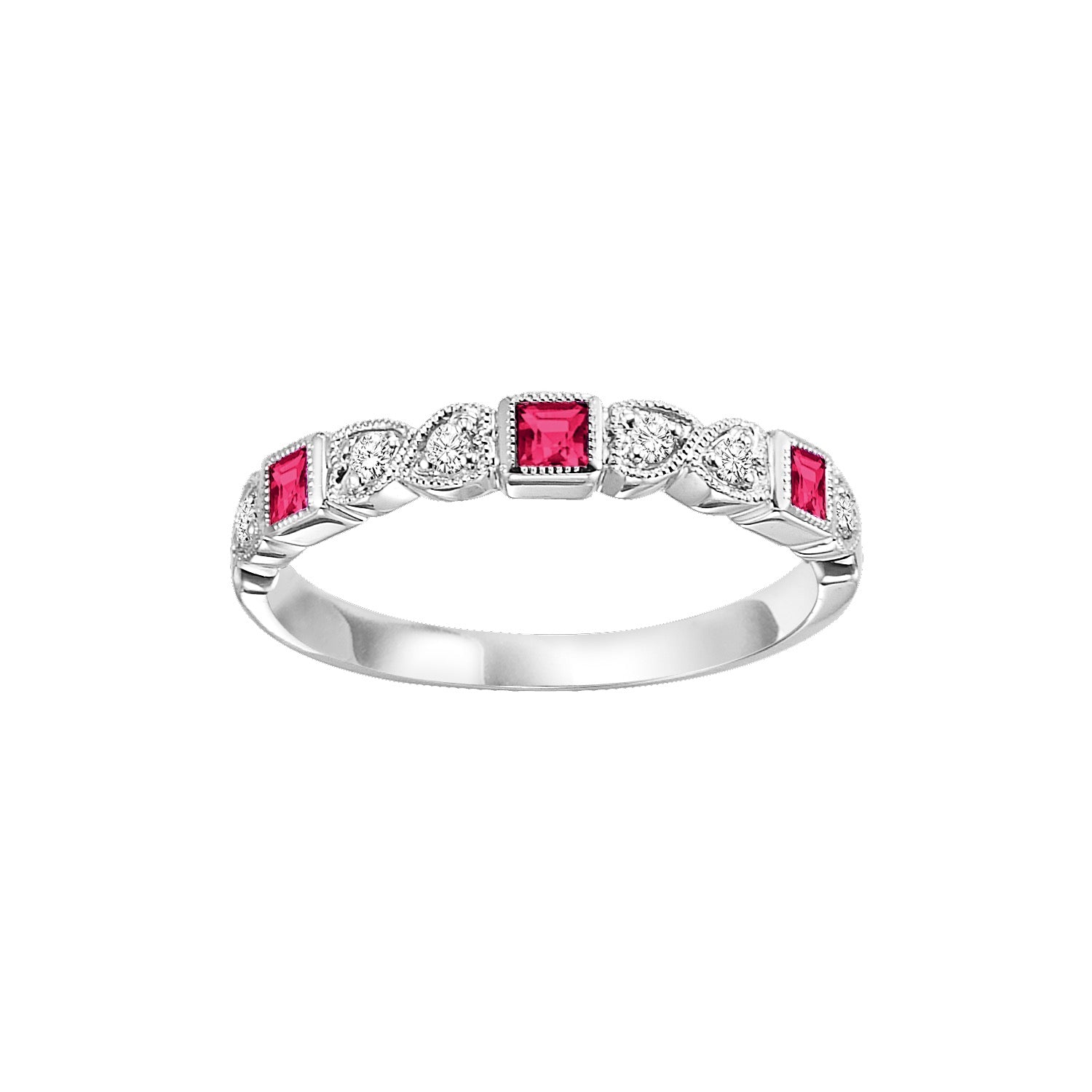 10Kt White Gold Diamond 1/12Ctw & Ruby 1/8Ctw Ring