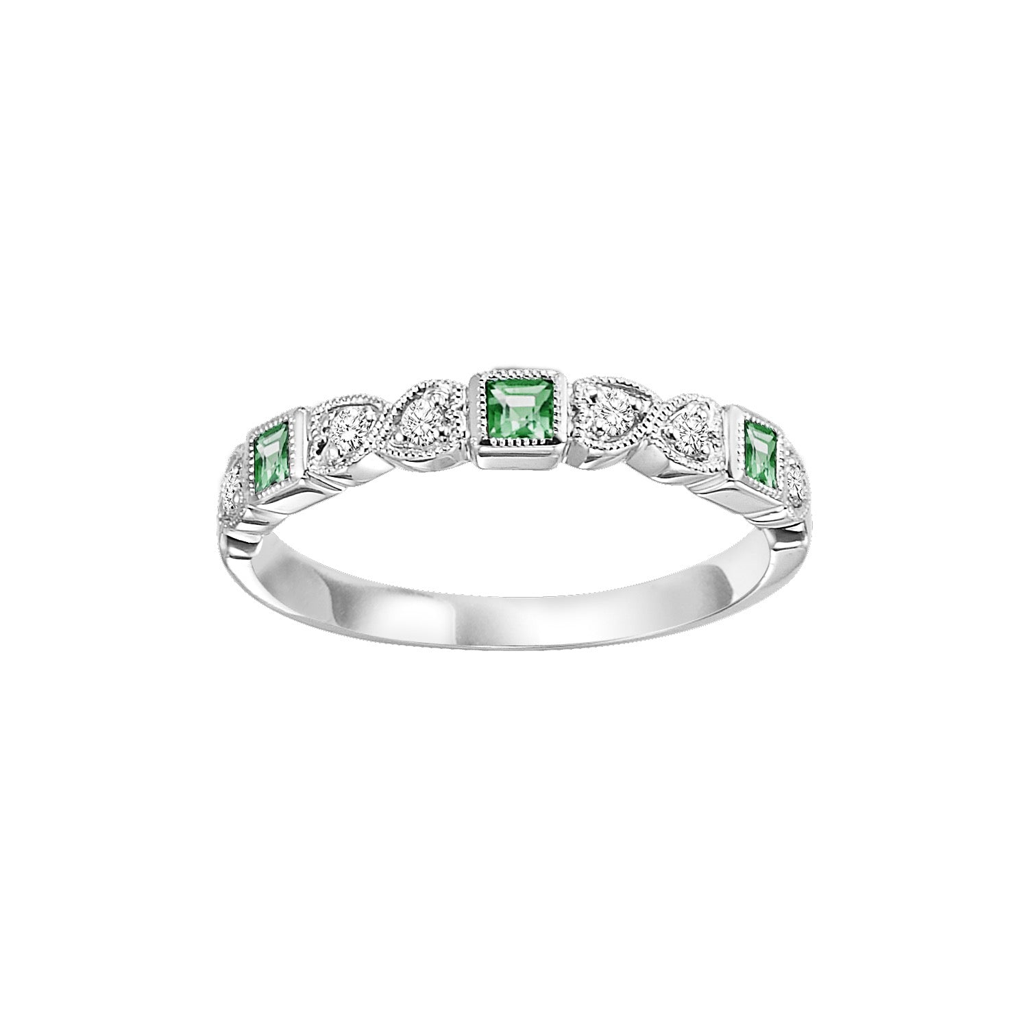 10Kt White Gold Diamond 1/10Ctw & Emerald 1/6Ctw Ring
