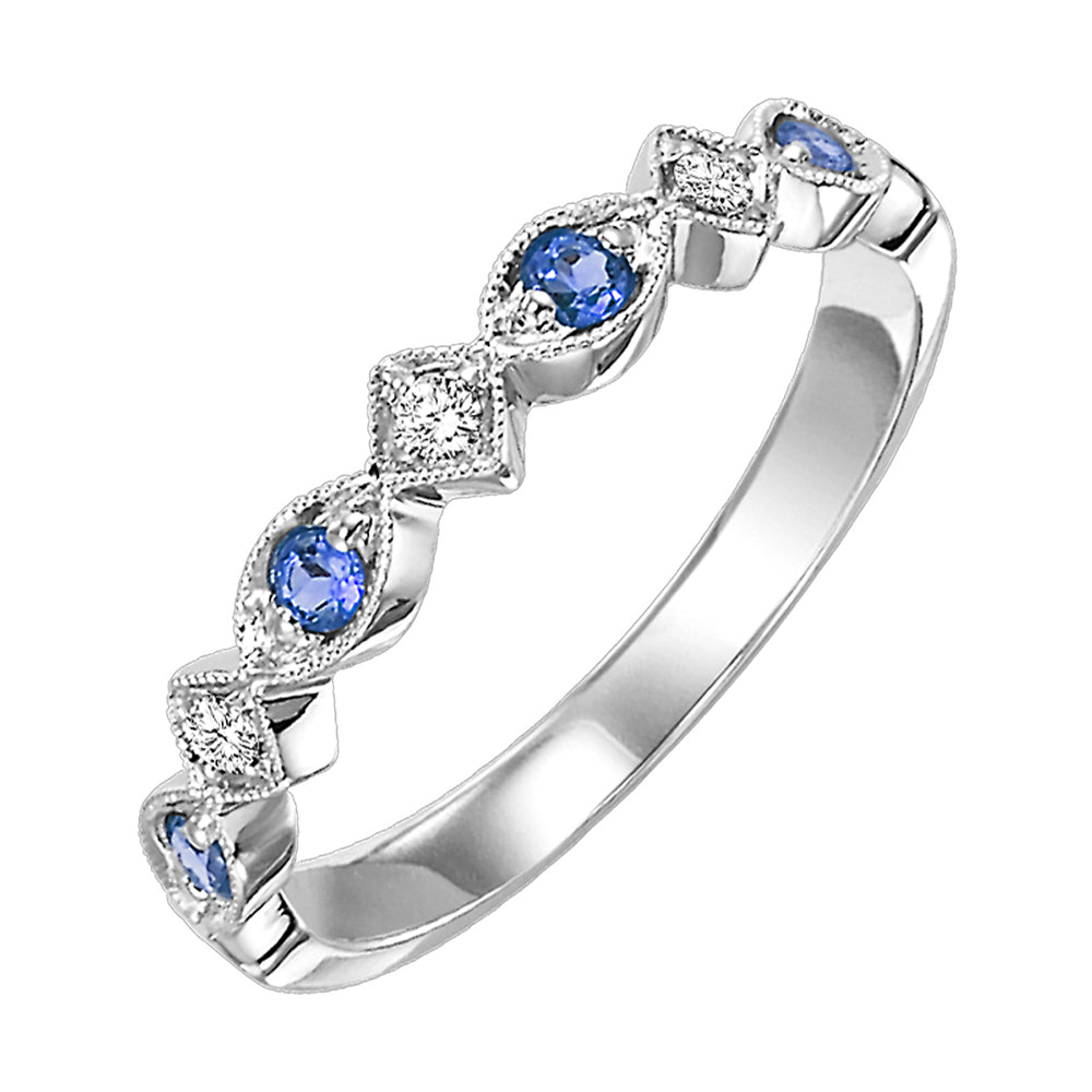 10Kt White Gold Diamond 1/20Ctw & Sapphire 1/6Ctw Ring