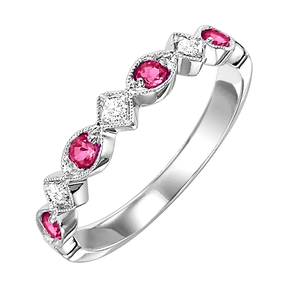 10Kt White Gold Diamond 1/20Ctw & Ruby 1/6Ctw Ring