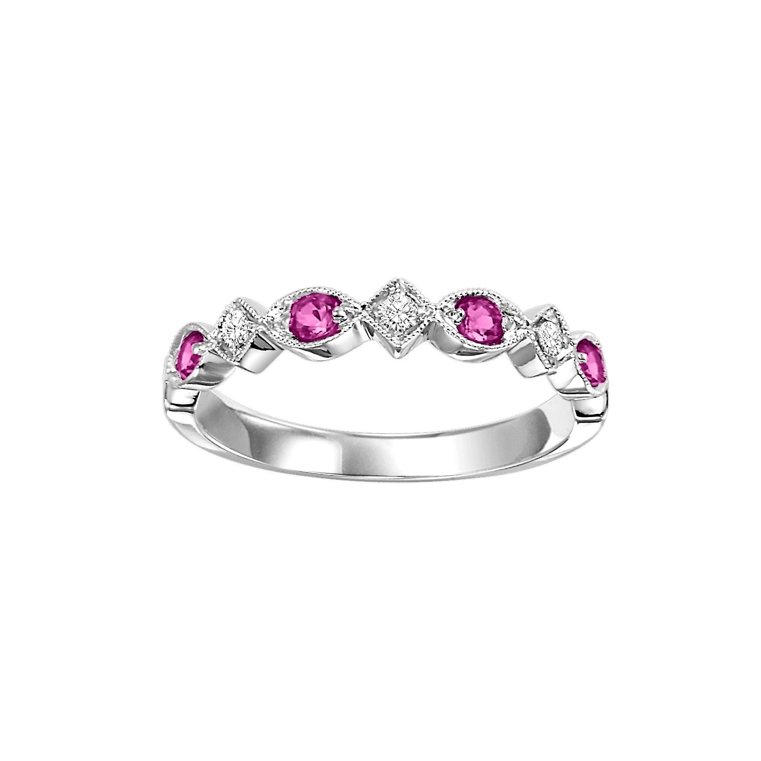 10Kt White Gold Diamond 1/20Ctw & Ruby 1/6Ctw Ring