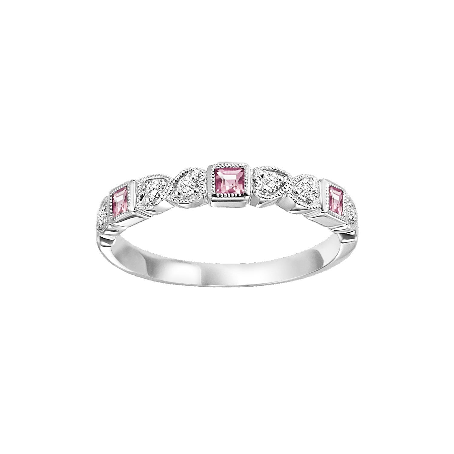 10Kt White Gold Diamond 1/12Ctw & Pink Tourmaline 1/7Ctw Ring