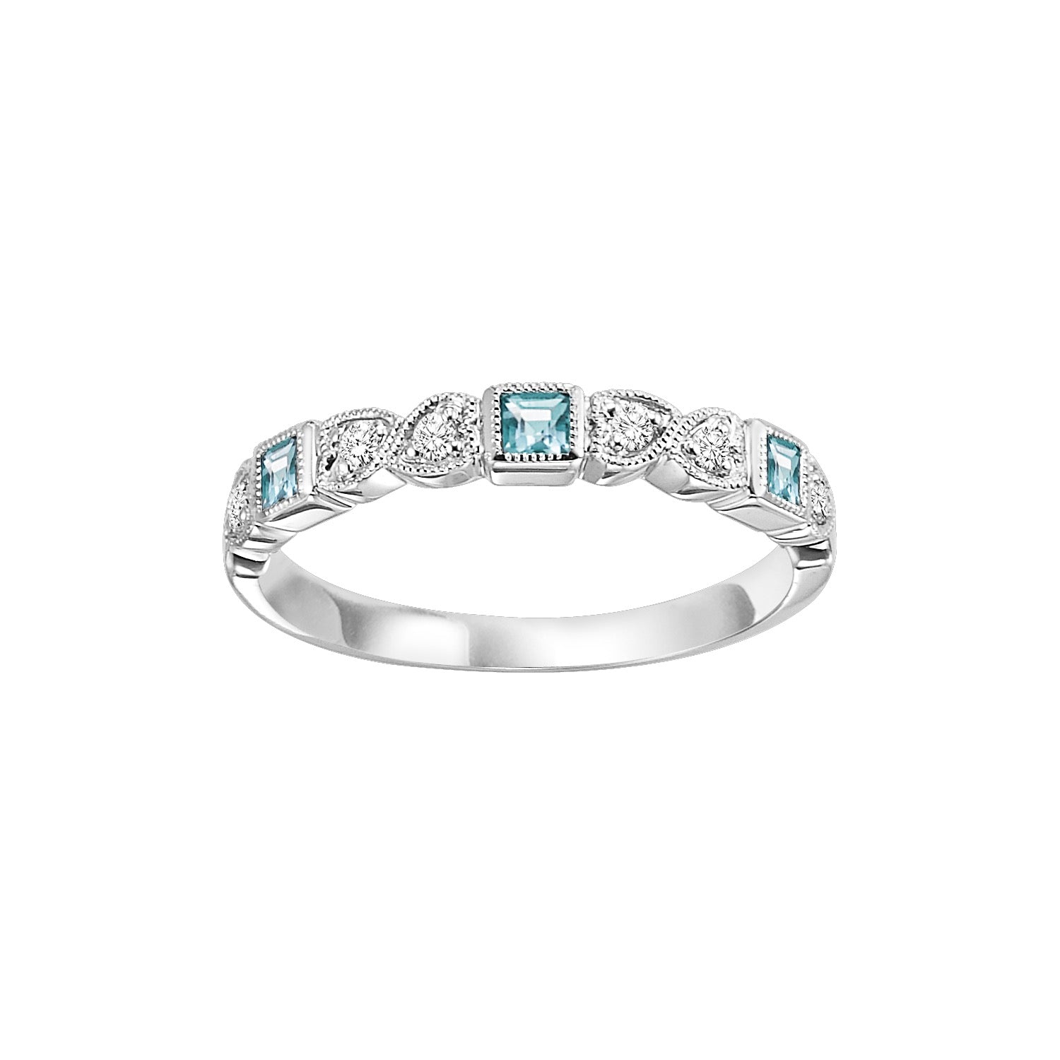 10Kt White Gold Diamond 1/12Ctw & Blue Topaz 1/7Ctw Ring