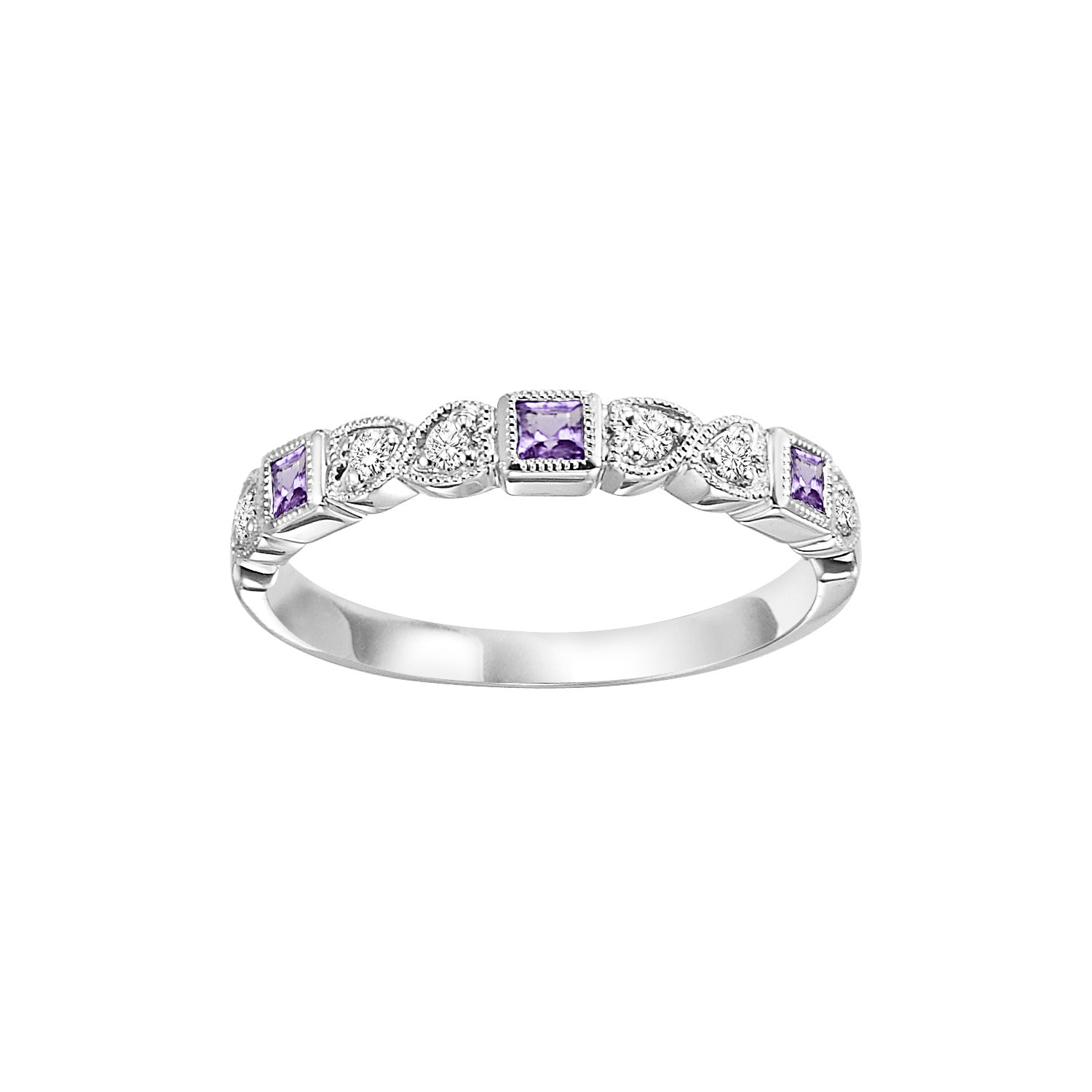 10Kt White Gold Diamond 1/12Ctw & Amethyst 1/7Ctw Ring