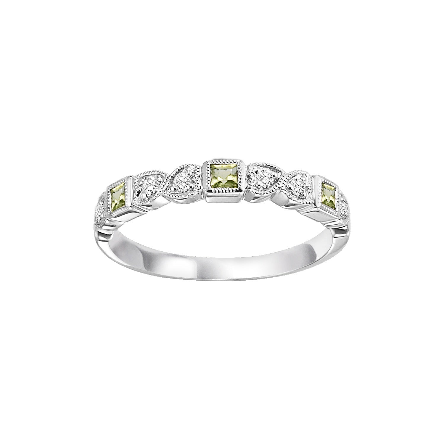 10Kt White Gold Diamond 1/12Ctw & Peridot 1/7Ctw Ring