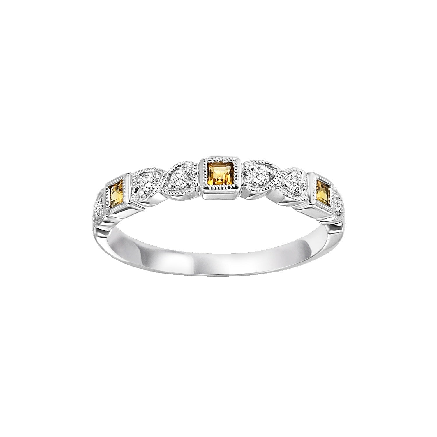 10Kt White Gold Diamond 1/10Ctw & Citrine 1/7Ctw Ring