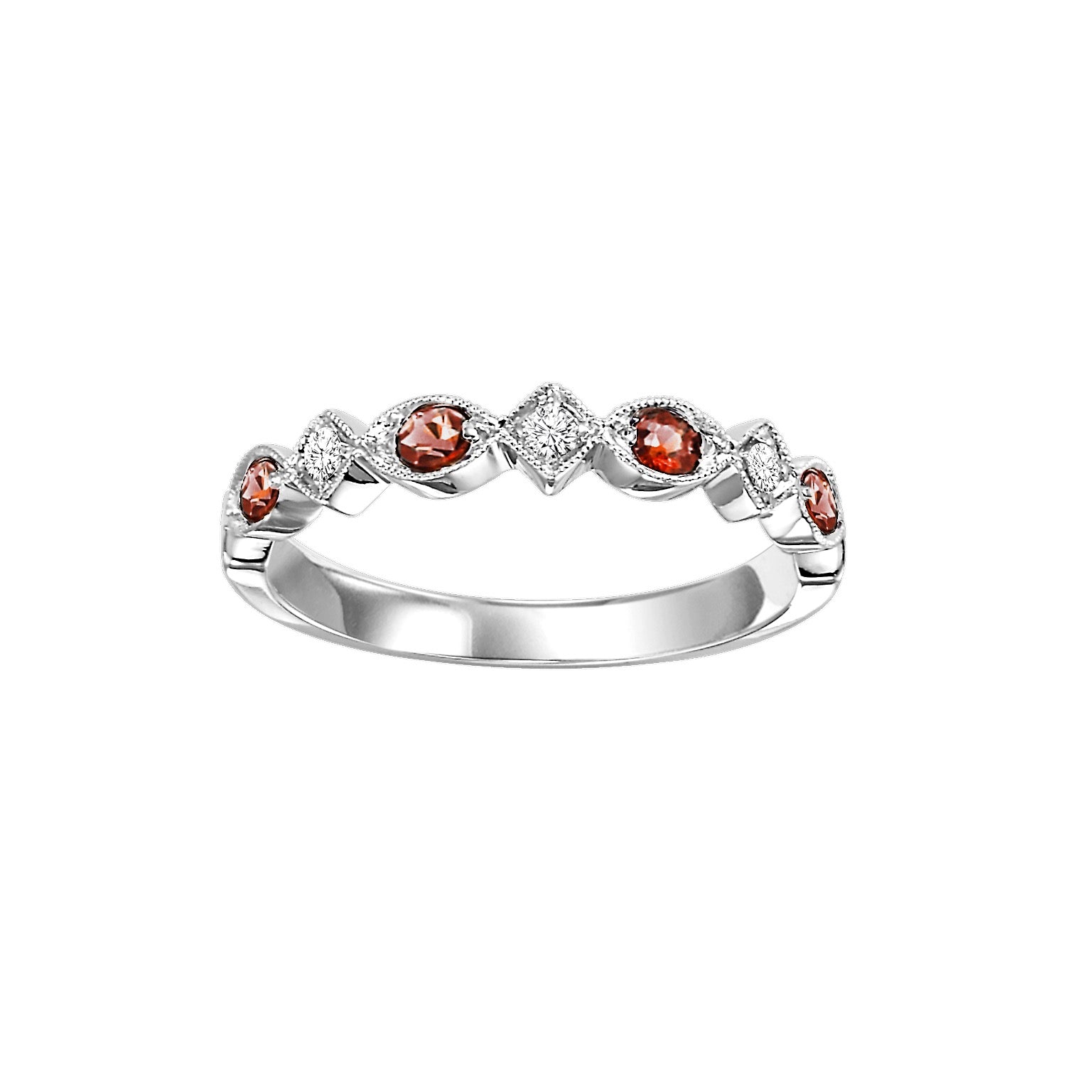 10Kt White Gold Diamond 1/20Ctw & Garnet 1/6Ctw Ring