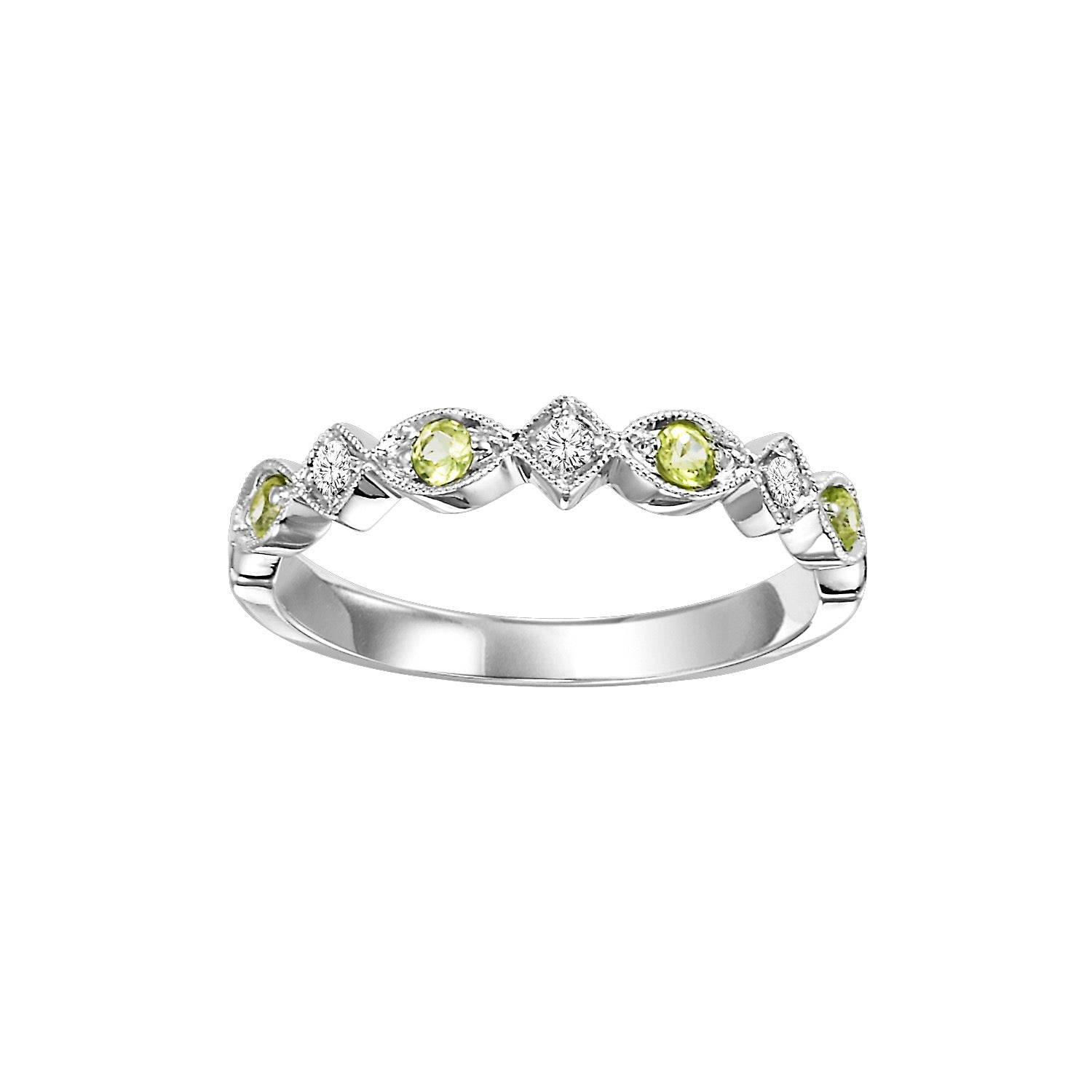10Kt White Gold Diamond 1/20Ctw & Peridot 1/6Ctw Ring