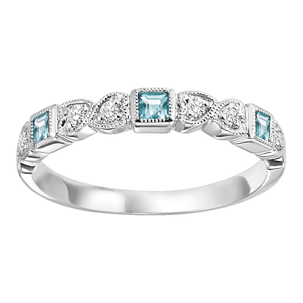 10Kt White Gold Diamond 1/10Ctw & Aquamarine 1/7Ctw Ring
