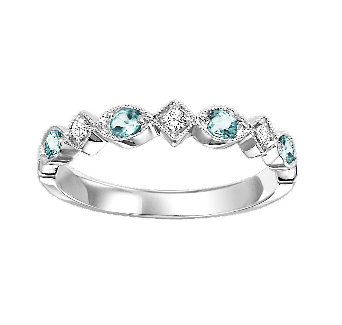 10Kt White Gold Diamond 1/20Ctw & Aquamarine 1/6Ctw Ring