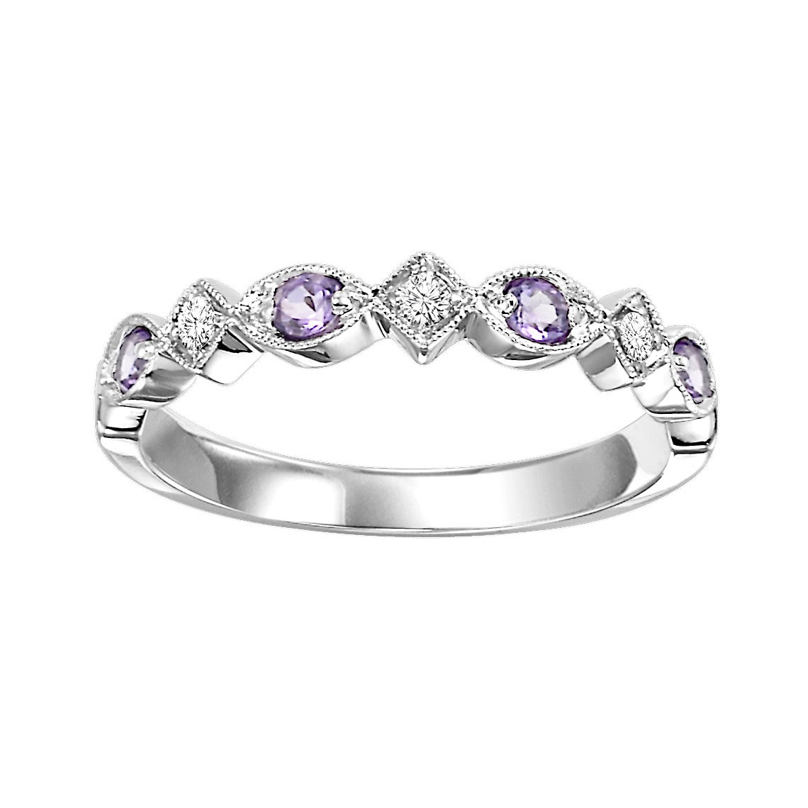 10Kt White Gold Diamond 1/20Ctw & Syn Alexandrite 1/6Ctw Ring