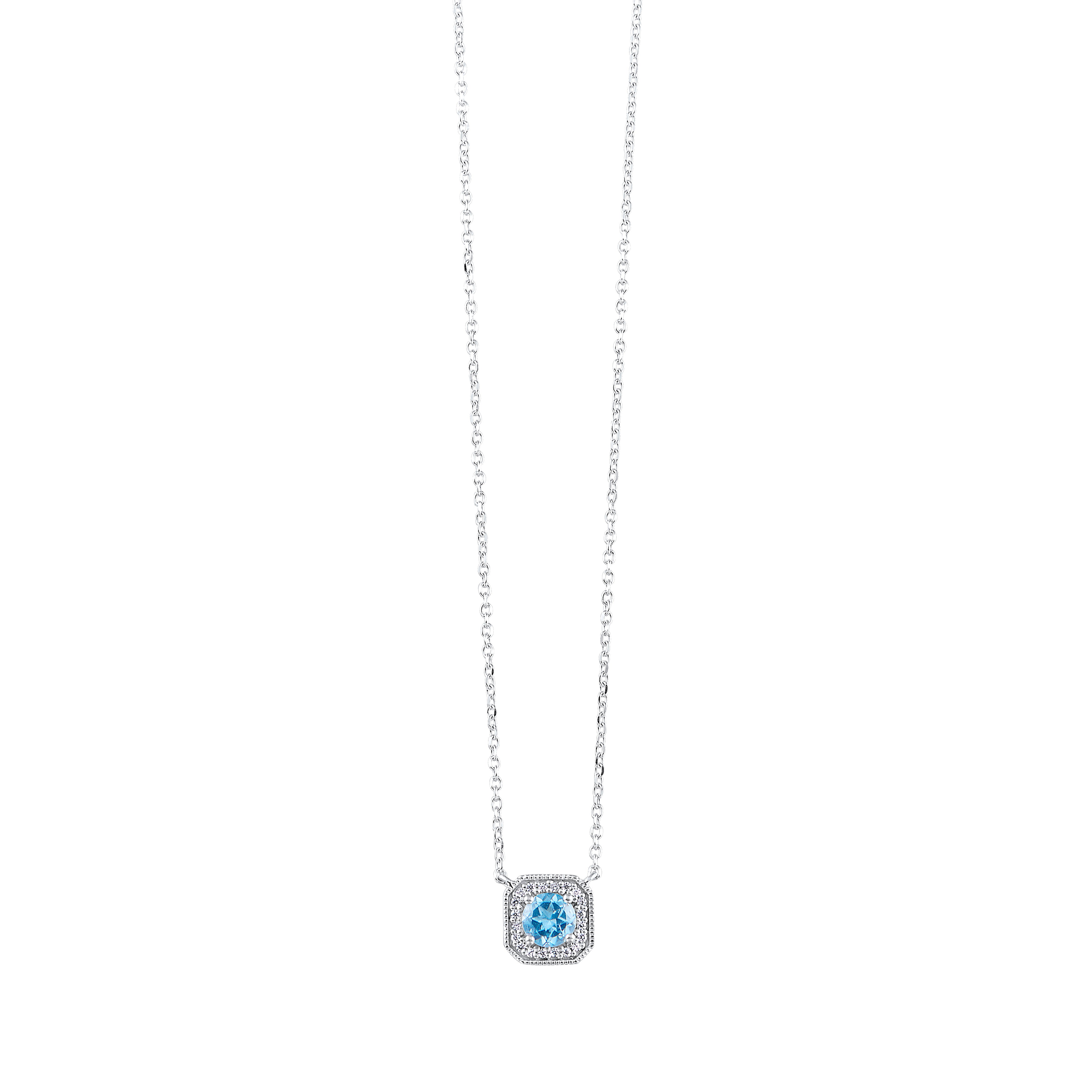 10Kt White Gold Diamond 1/15Ctw & Blue Topaz 5/8Ctw Pendant