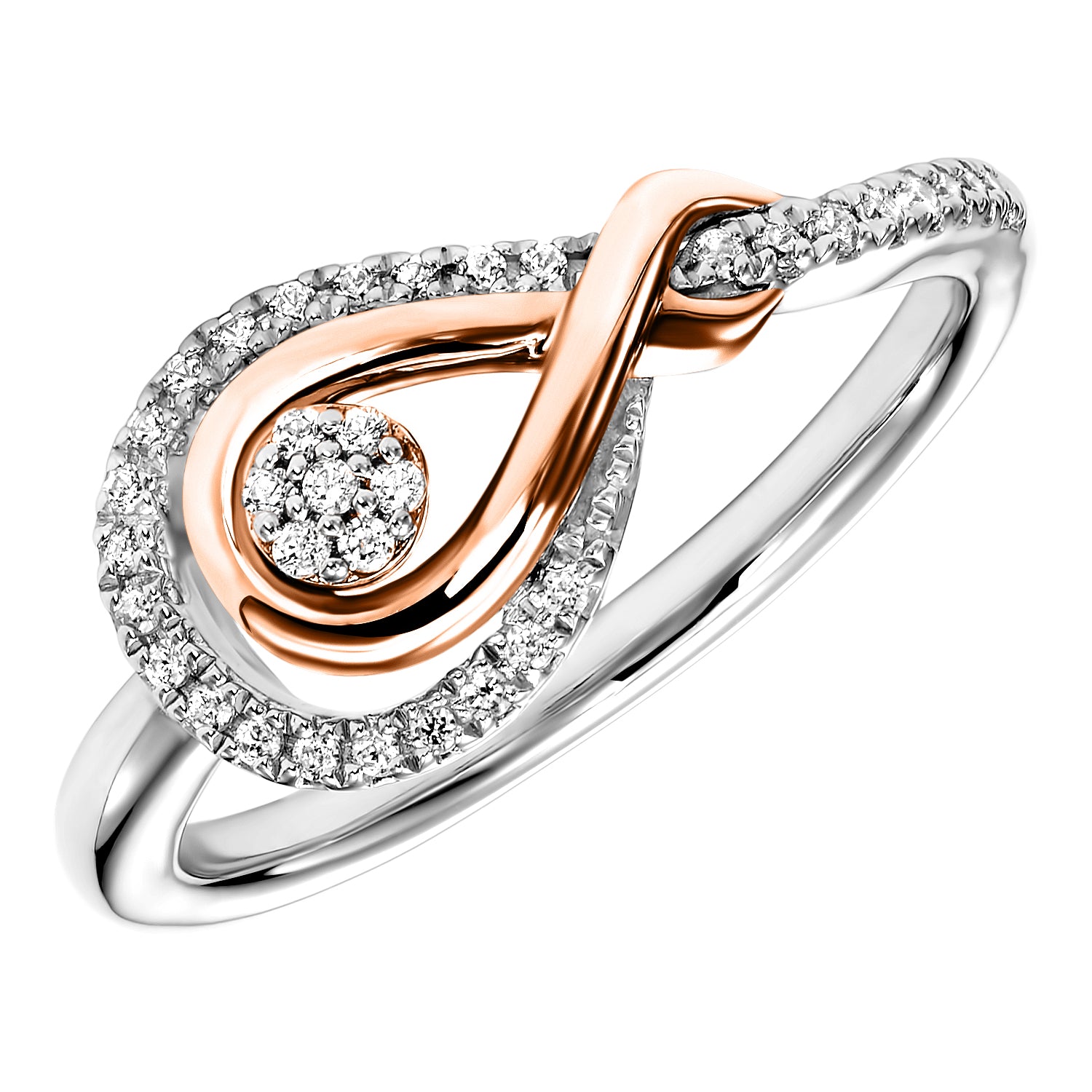 Gold Silver White Rose Diamond 1/6Ctw Ring