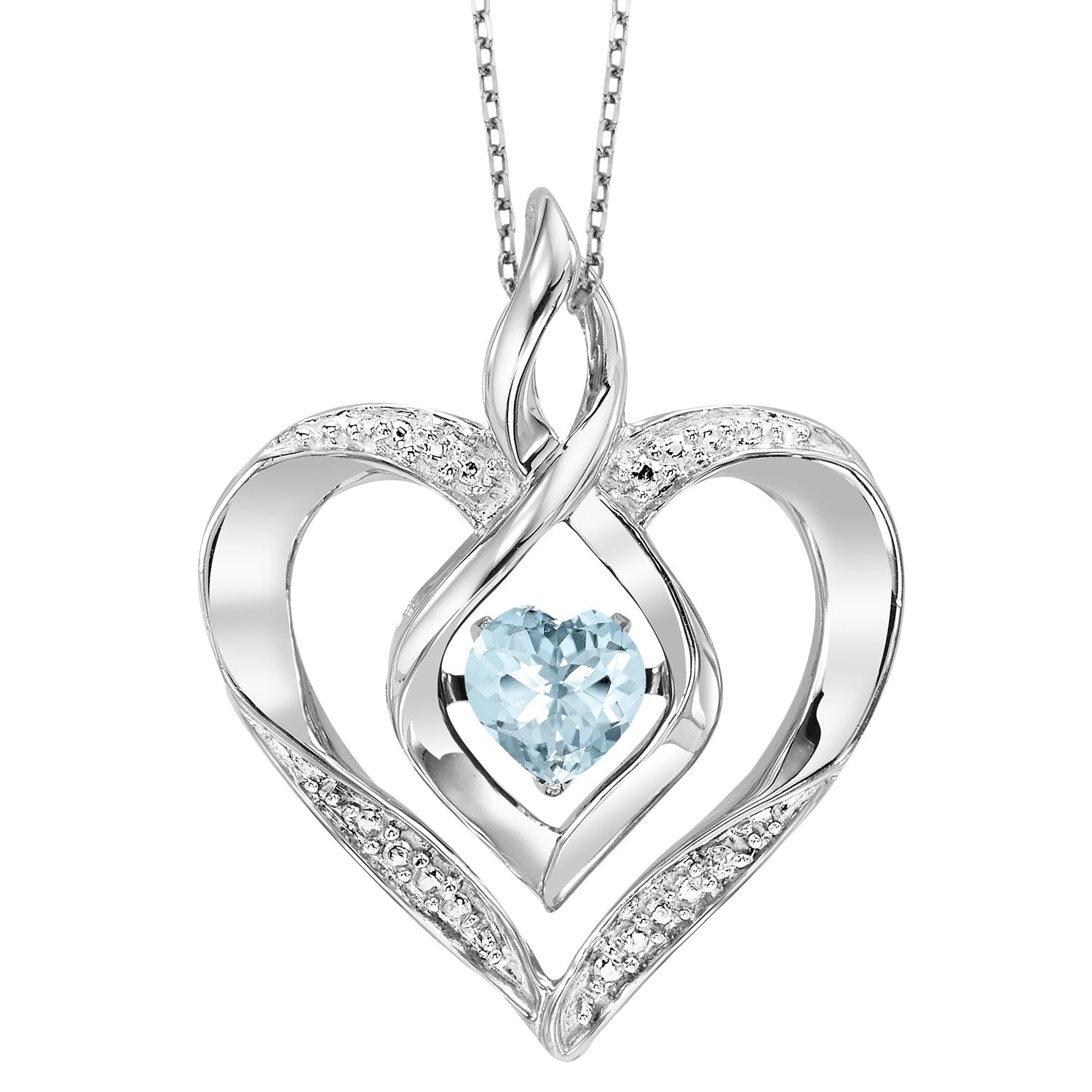 Silver Diamond 1/50Ctw & Created-Aquamarine 1/4Ctw Pendant