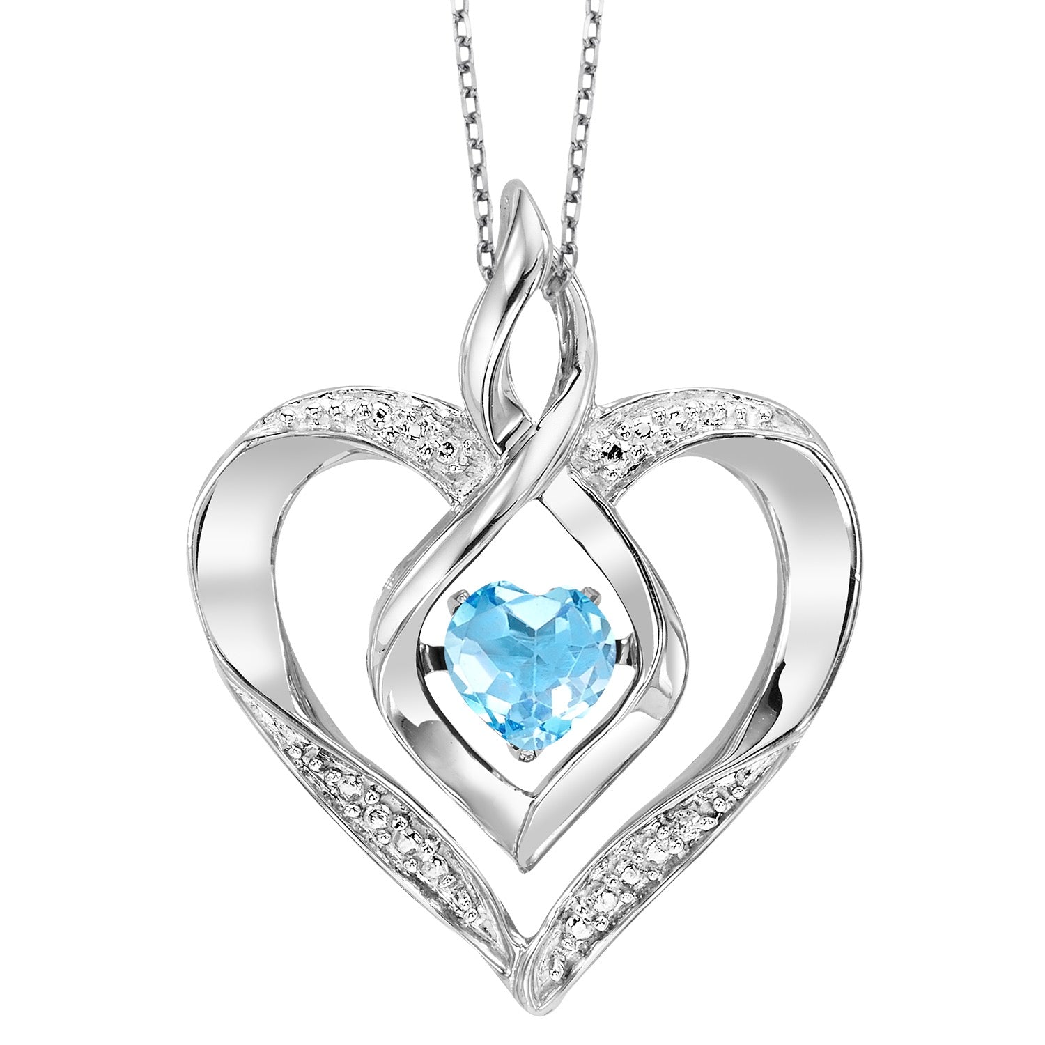 Silver Diamond 1/50Ctw & Created Blue Topaz 1/4Ctw Pendant