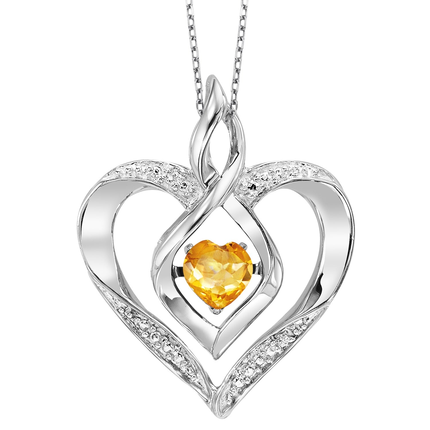 Silver Diamond 1/50Ctw & Created-Citrine 1/4Ctw Pendant