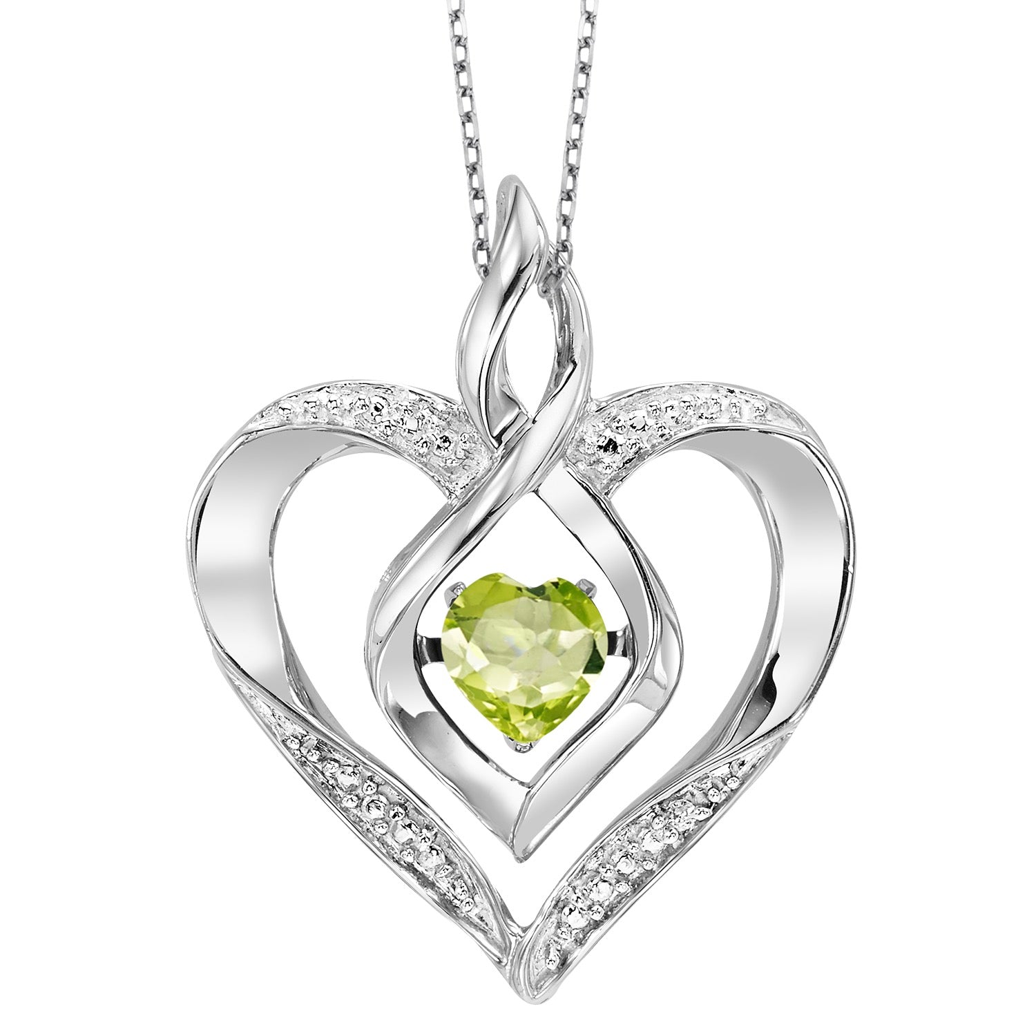 Silver Diamond 1/50Ctw & Created Peridot 1/4Ctw Pendant