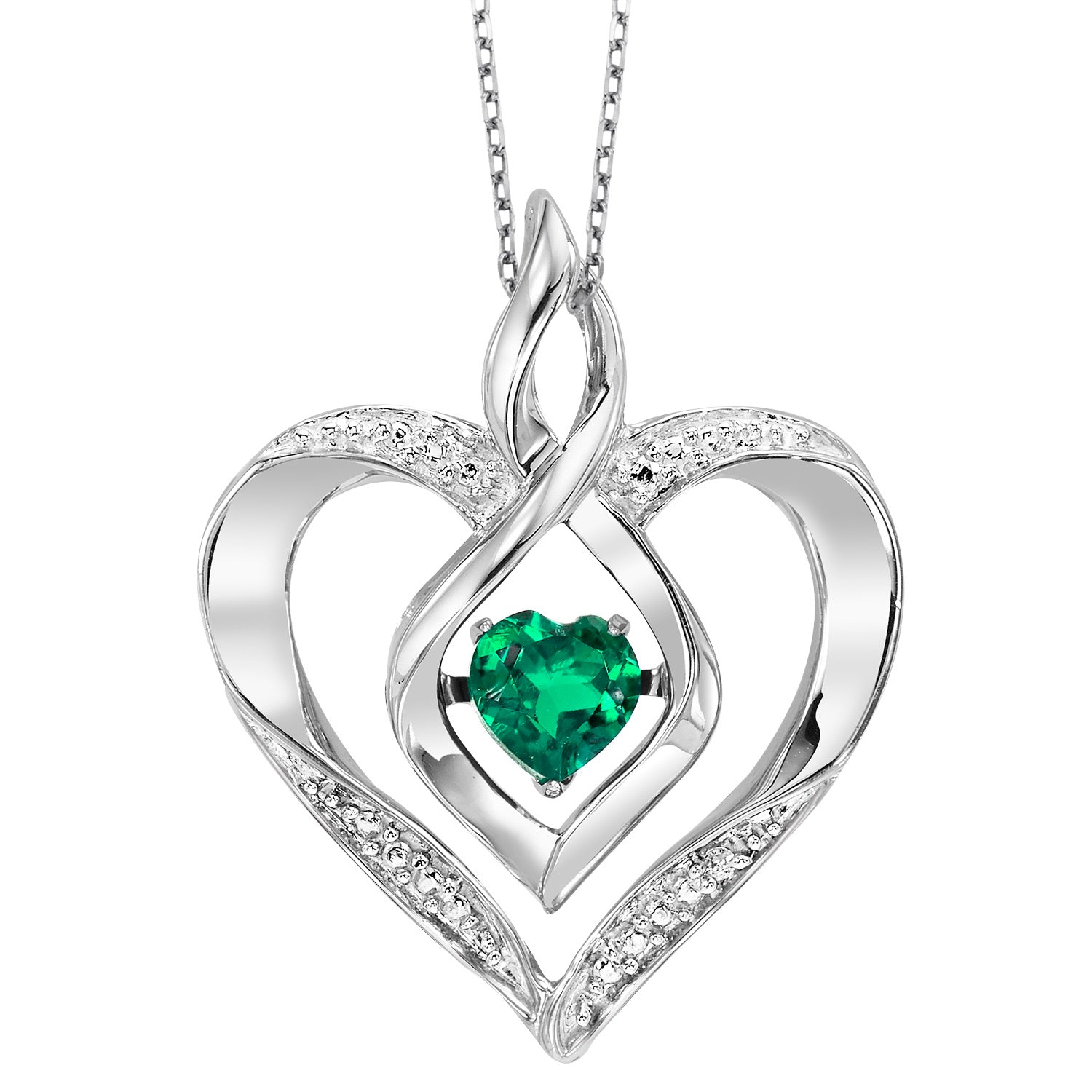 Silver Diamond 1/50Ctw & Created-Emerald 1/4Ctw Pendant